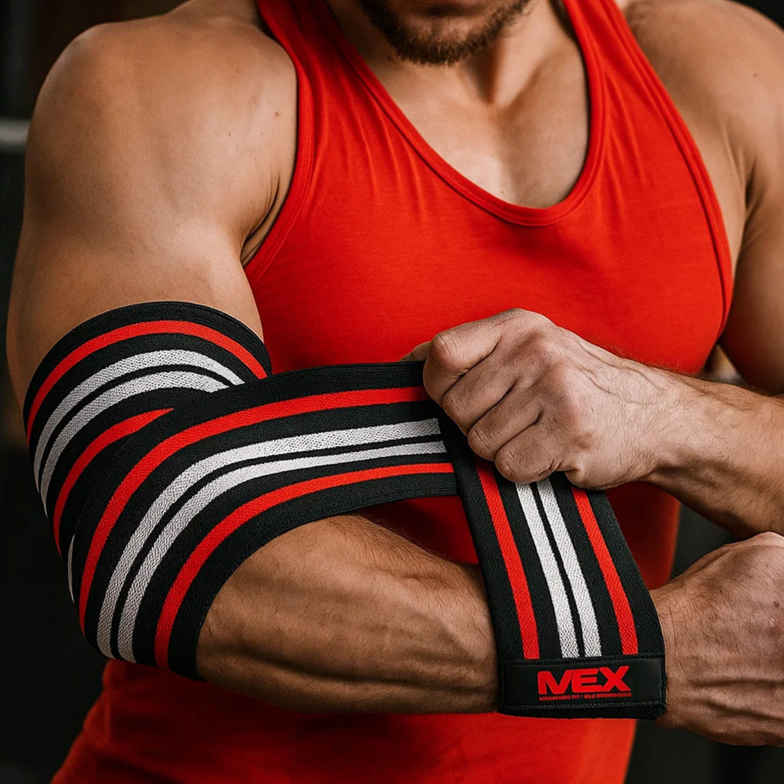 MEX SPORT - Elbow Wraps - Black/Red/White - 3x 127cm