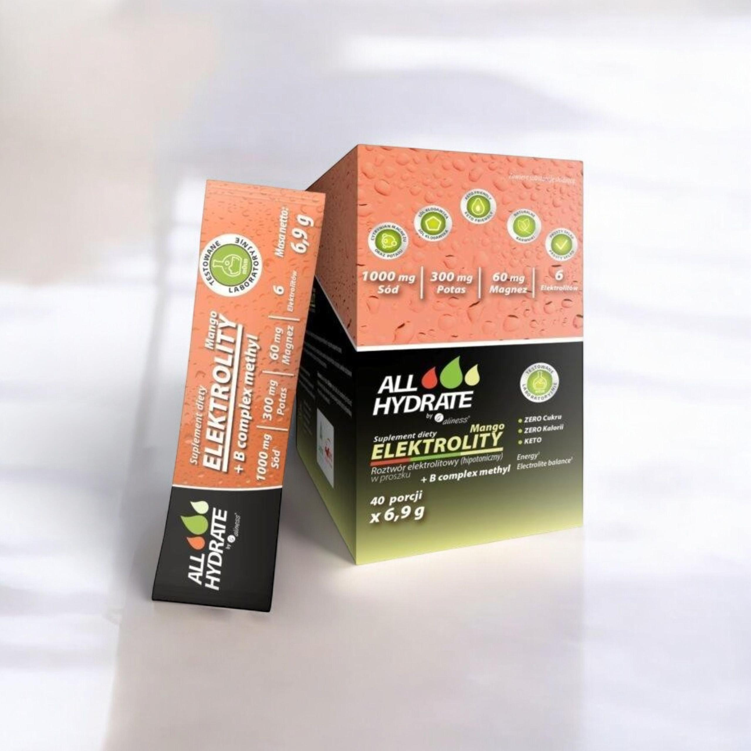 ALINESS - ALL Hydrate Elektolity+ B Complex - 40 sasz. - 2x Mango