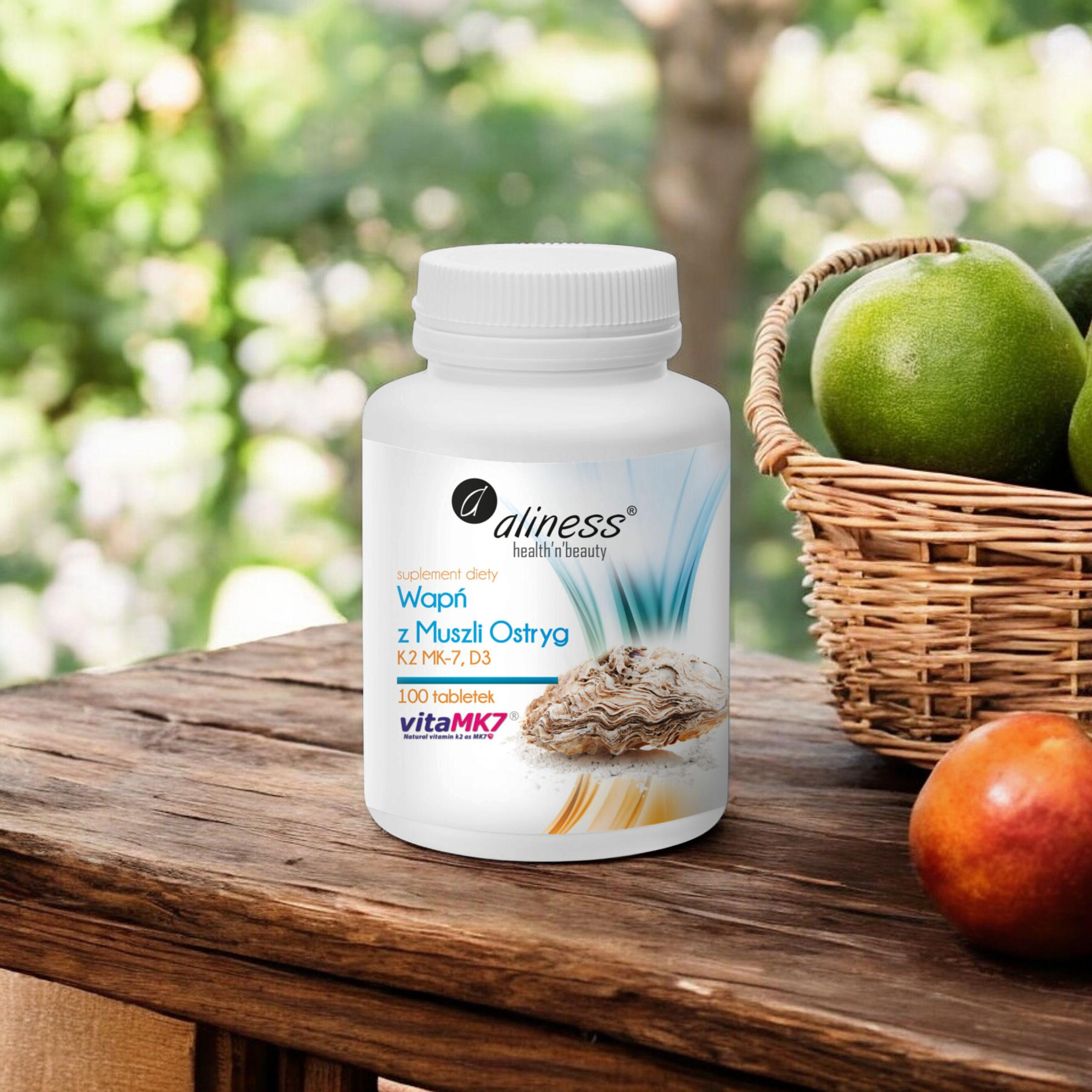ALINESS Wapń z Muszli Ostryg K2 + D3 - 100tabs
