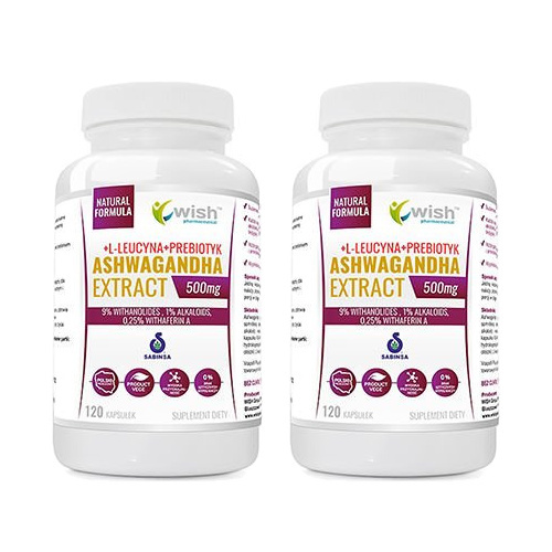 WISH Pharmaceutical Ashwagandha Ekstrakt 500mg (9% Witanolidów) Żeń Szeń Indyjski - 2x 120caps