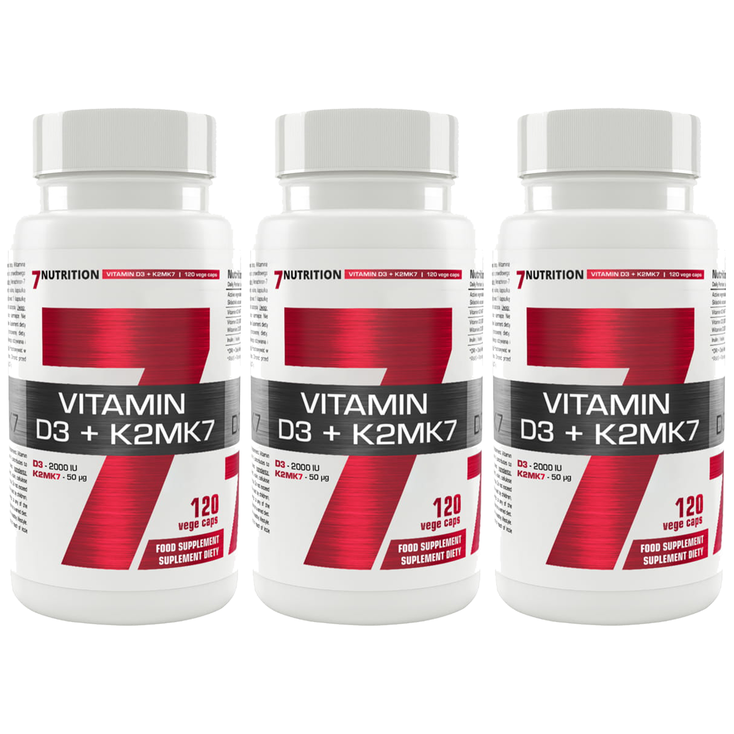 7 NUTRITION Vitamin D3 + K2MK7 - 3x 120vcaps. - Witamina D3 + K2MK7