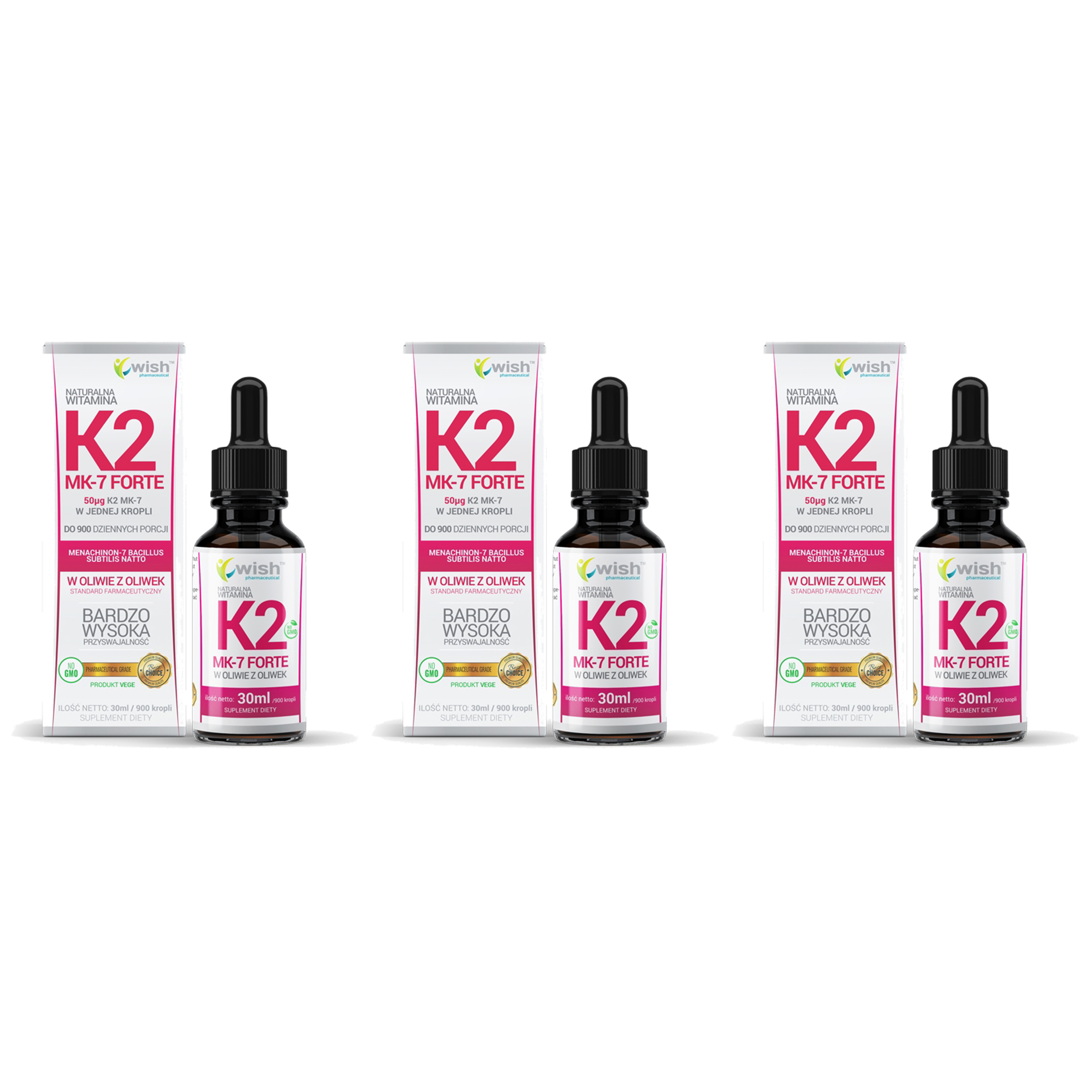 WISH Pharmaceutical Vitamin K2 Mk-7 Forte - 3x 30ml