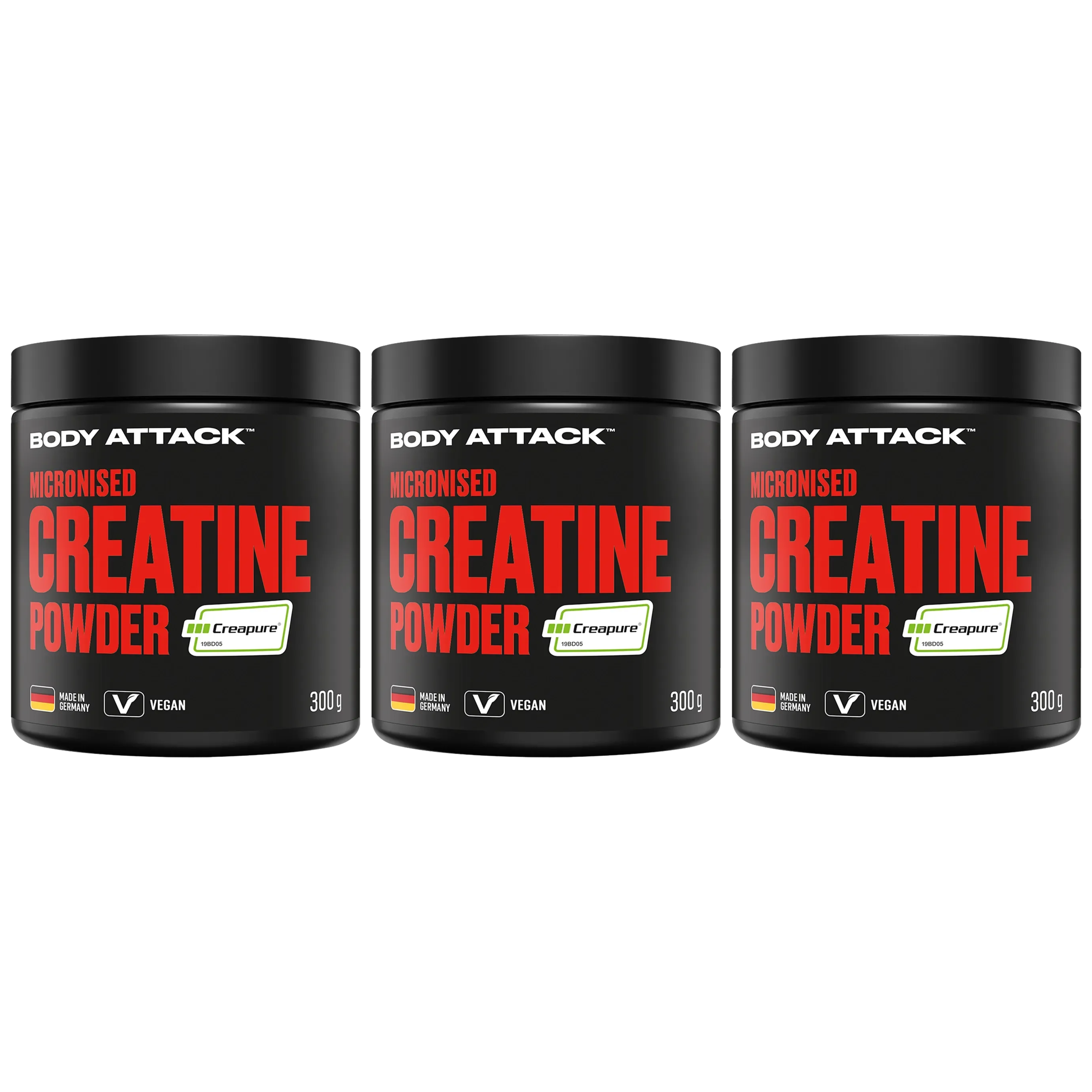 BODY ATTACK Creatine Powder Creapure - 3x 300g - Natural