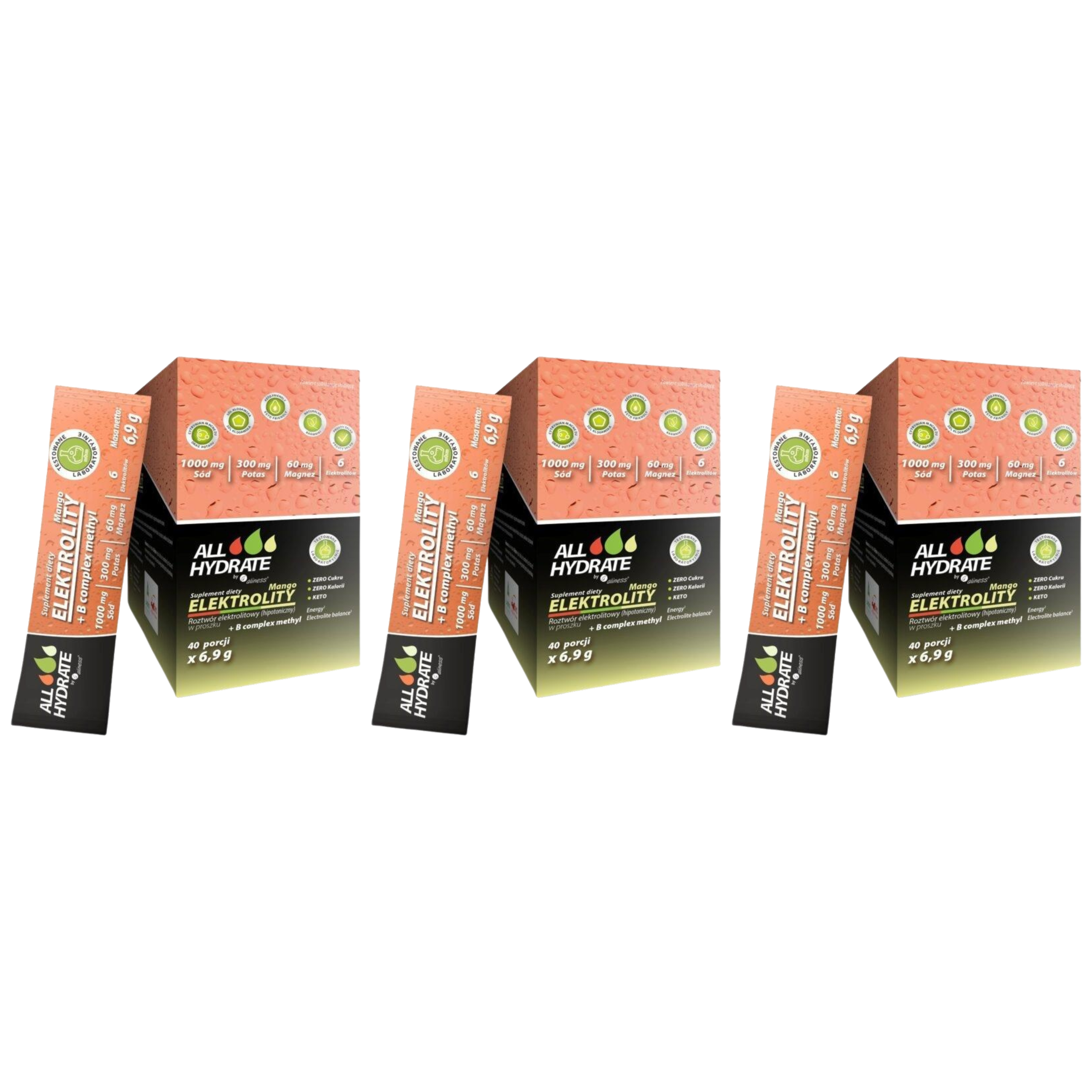 ALINESS - ALL Hydrate Elektolity+ B Complex - 40 sasz. - 3x Mango