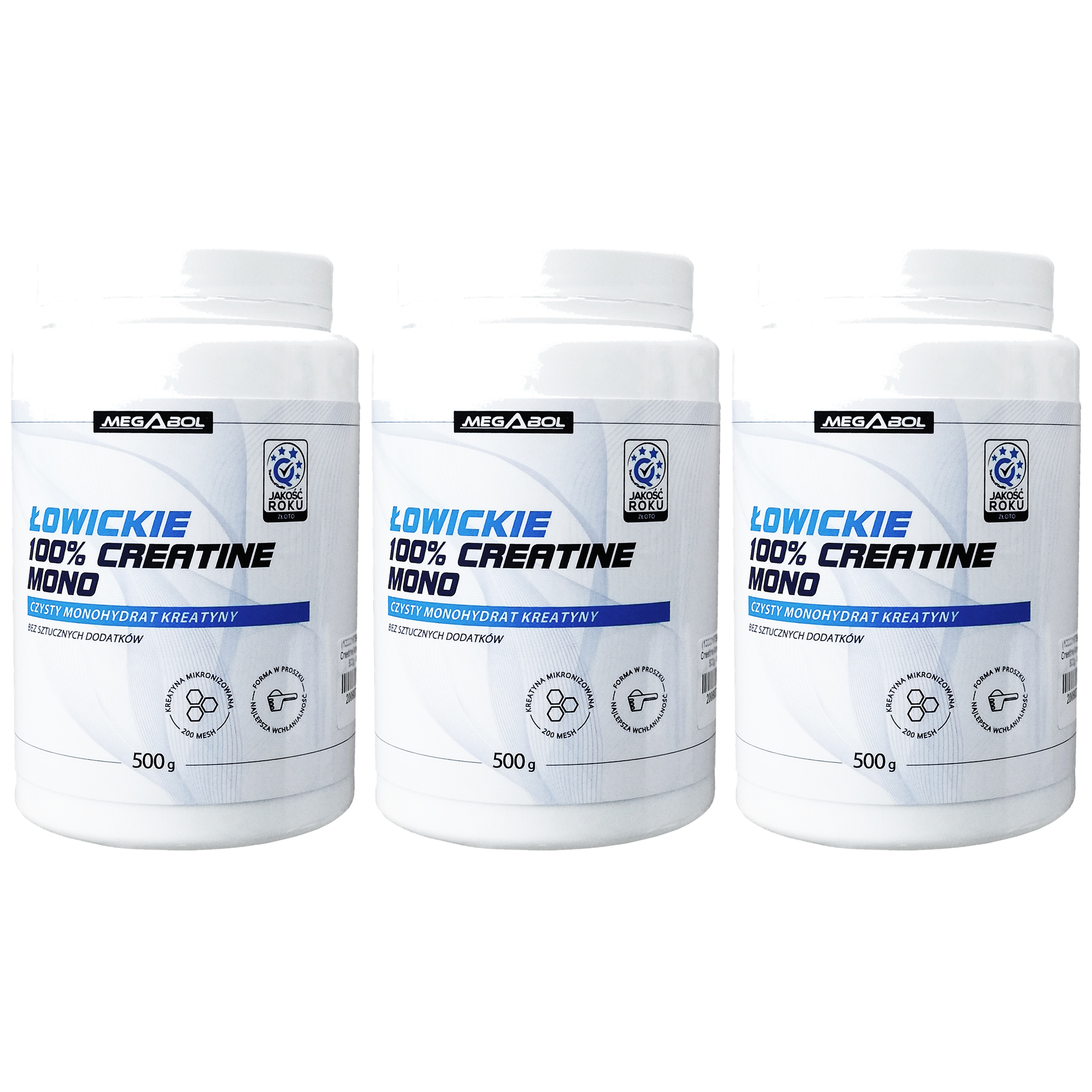 MEGABOL 100% Creatine Mono Łowickie - 3x 500g