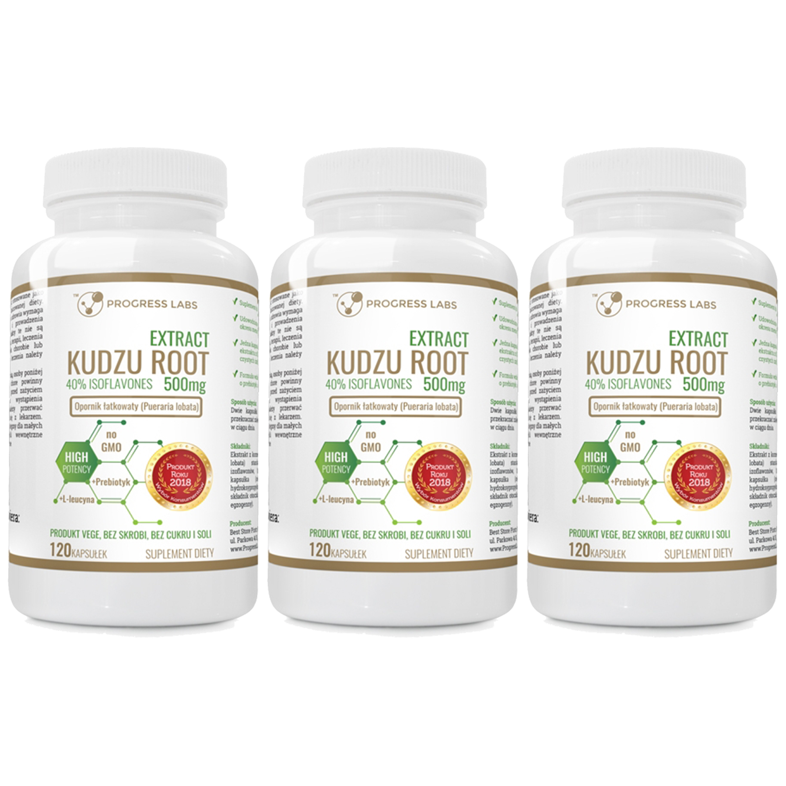PROGRESS LABS Kudzu Root Extract 500mg - 3x 120caps