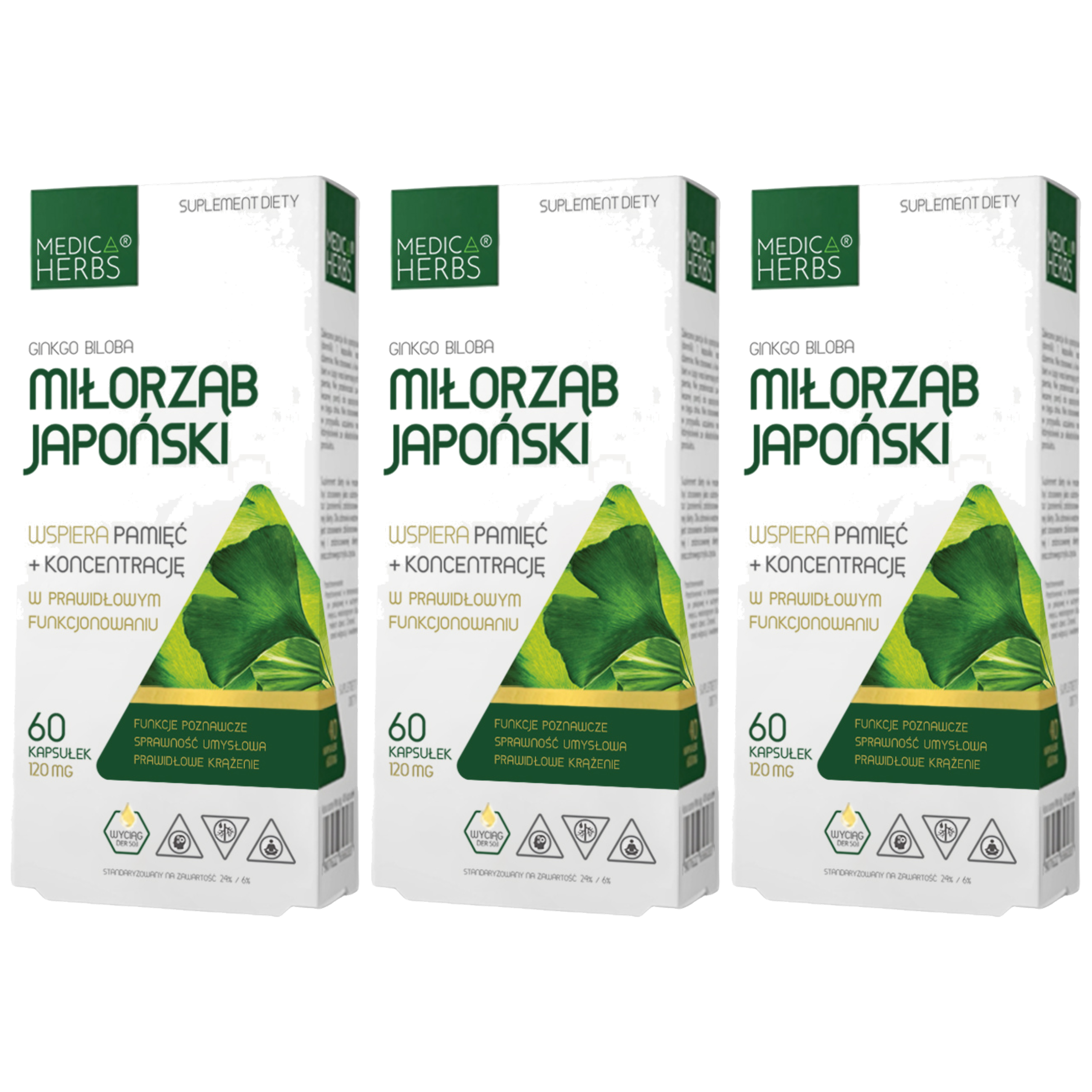 MEDICA HERBS - Miłorząb Japoński 120mg (Ginkgo Biloba) - 3x 60caps.