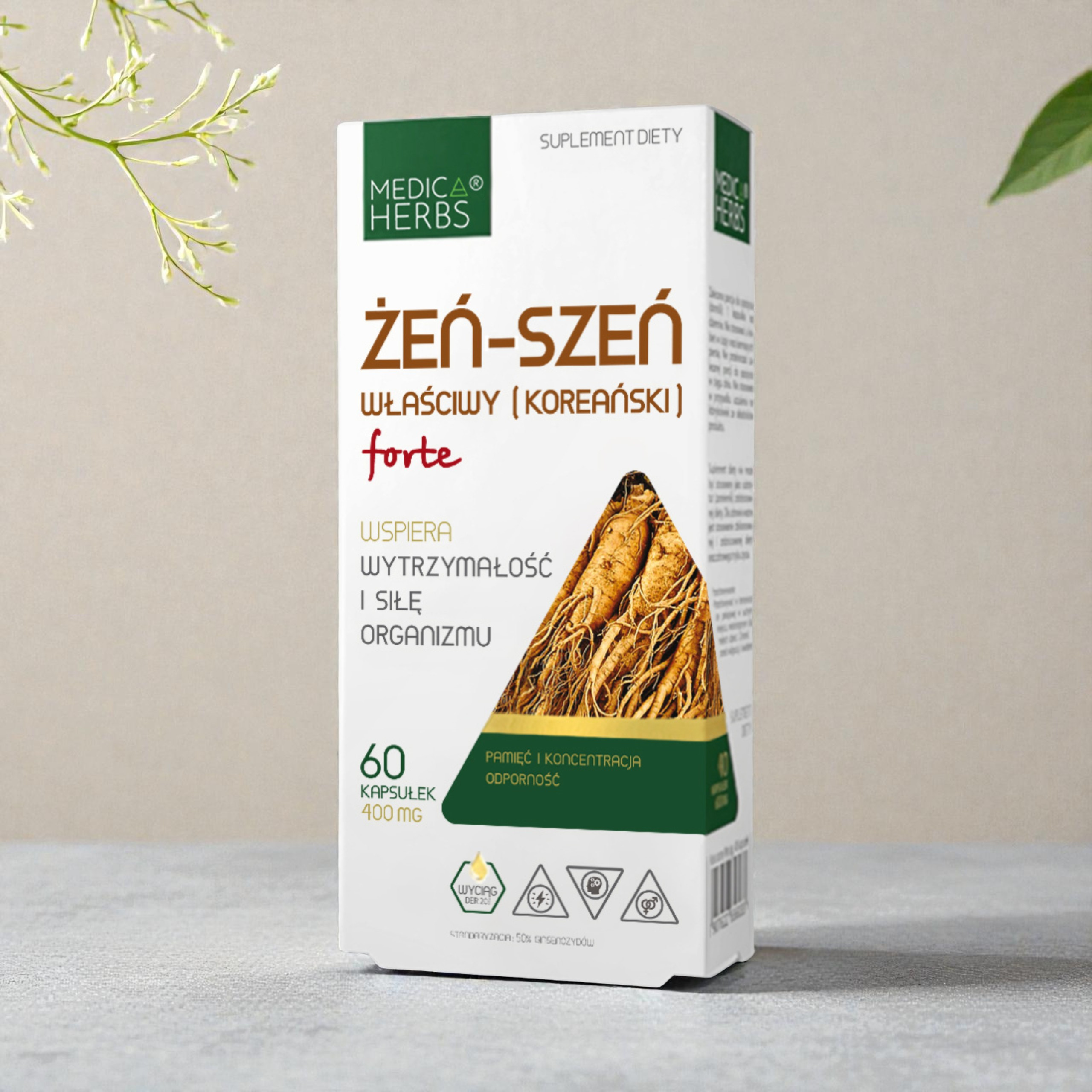 MEDICA HERBS - Żeń-Szeń Właściwy Koreański Forte 400mg - 3x 60caps.