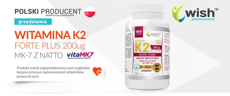 WISH Pharmaceutical Vitamin K2 Mk-7 Natto 200mcg - 2x 120caps