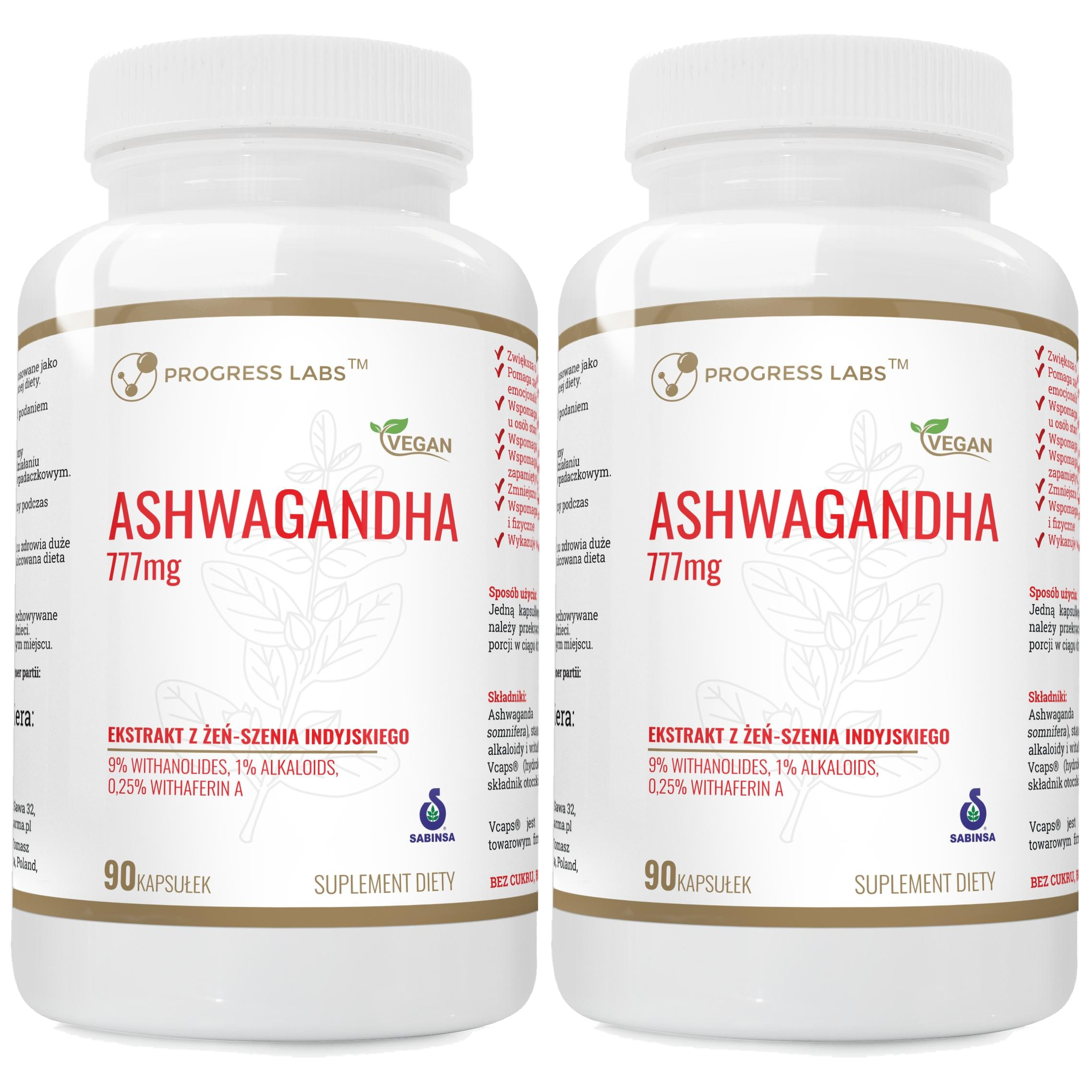 PROGRESS LABS - Ashwagandha Extract 777mg - 2x 90vcaps.