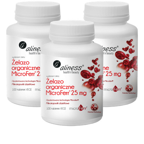 ALINESS - Żelazo Organiczne Microferr 25mg - 3x 100tabs.