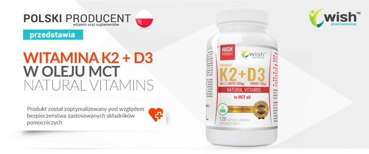 WISH Pharmaceutical Vitamin K2 Mk-7 200mcg + D3 100mcg in MCT oil - 120caps