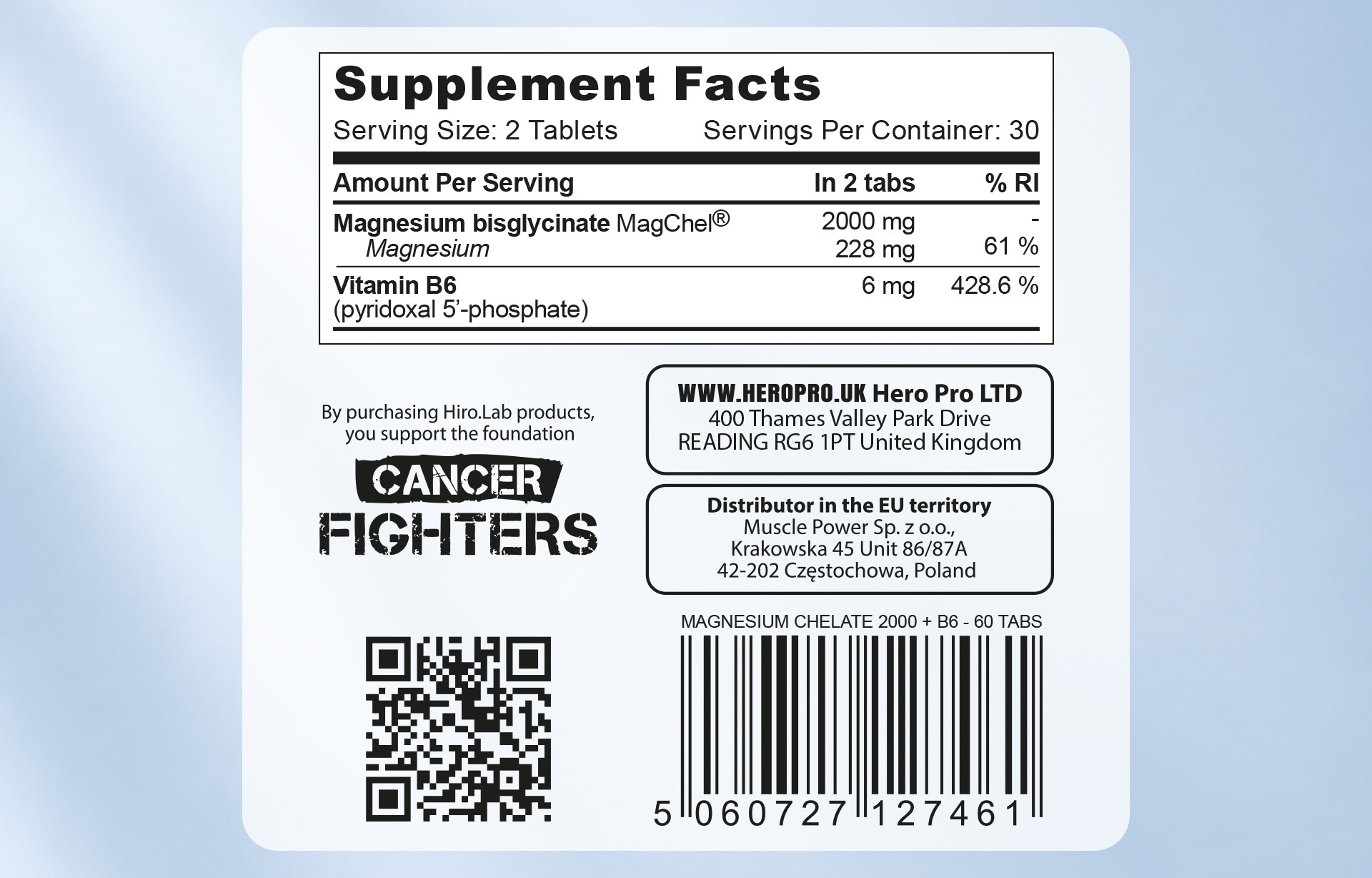 HIRO.LAB - Magnesium Chelate 2000 + B6 - 2x 60tabs