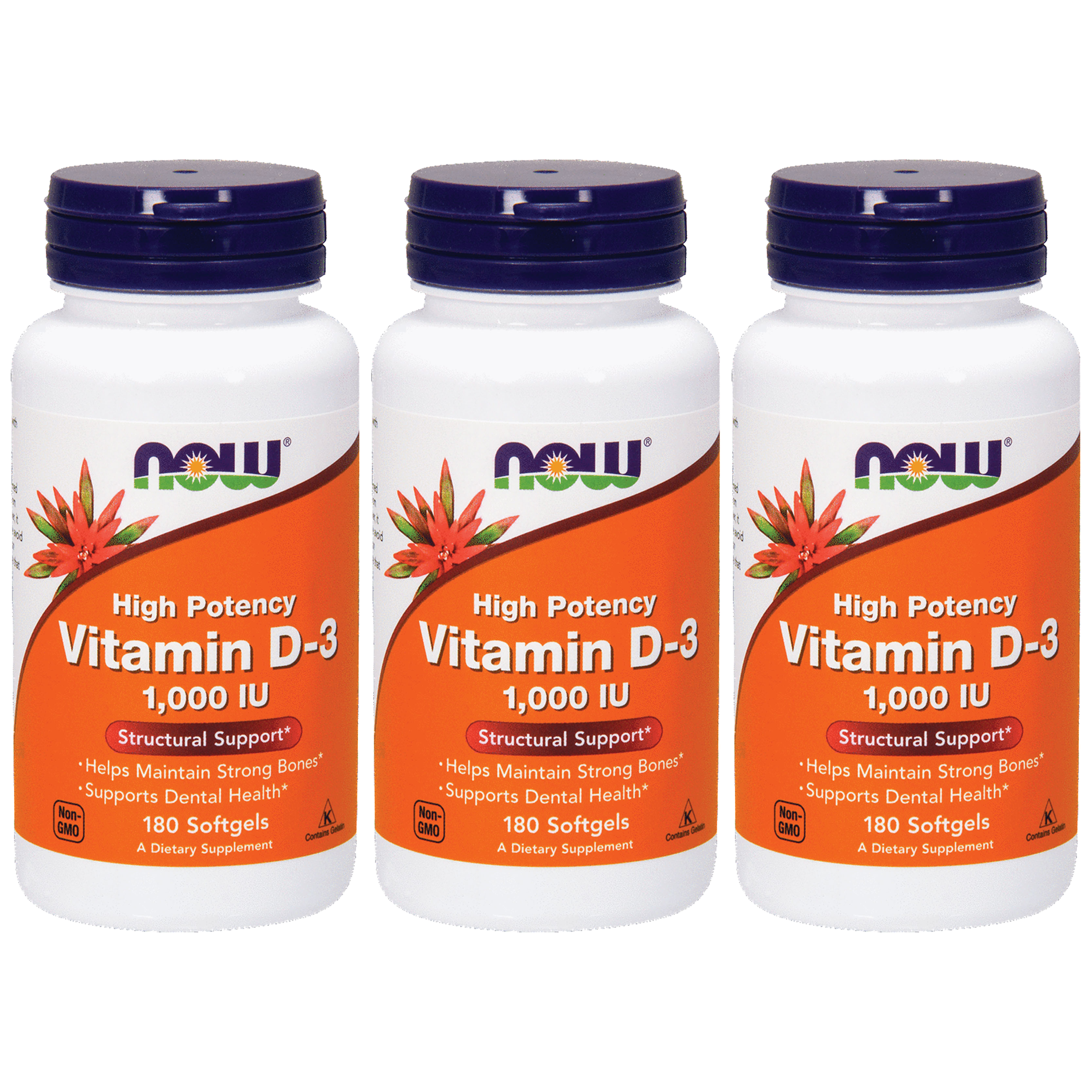 NOW Vitamin D3 1000IU - 3x 180 softgels