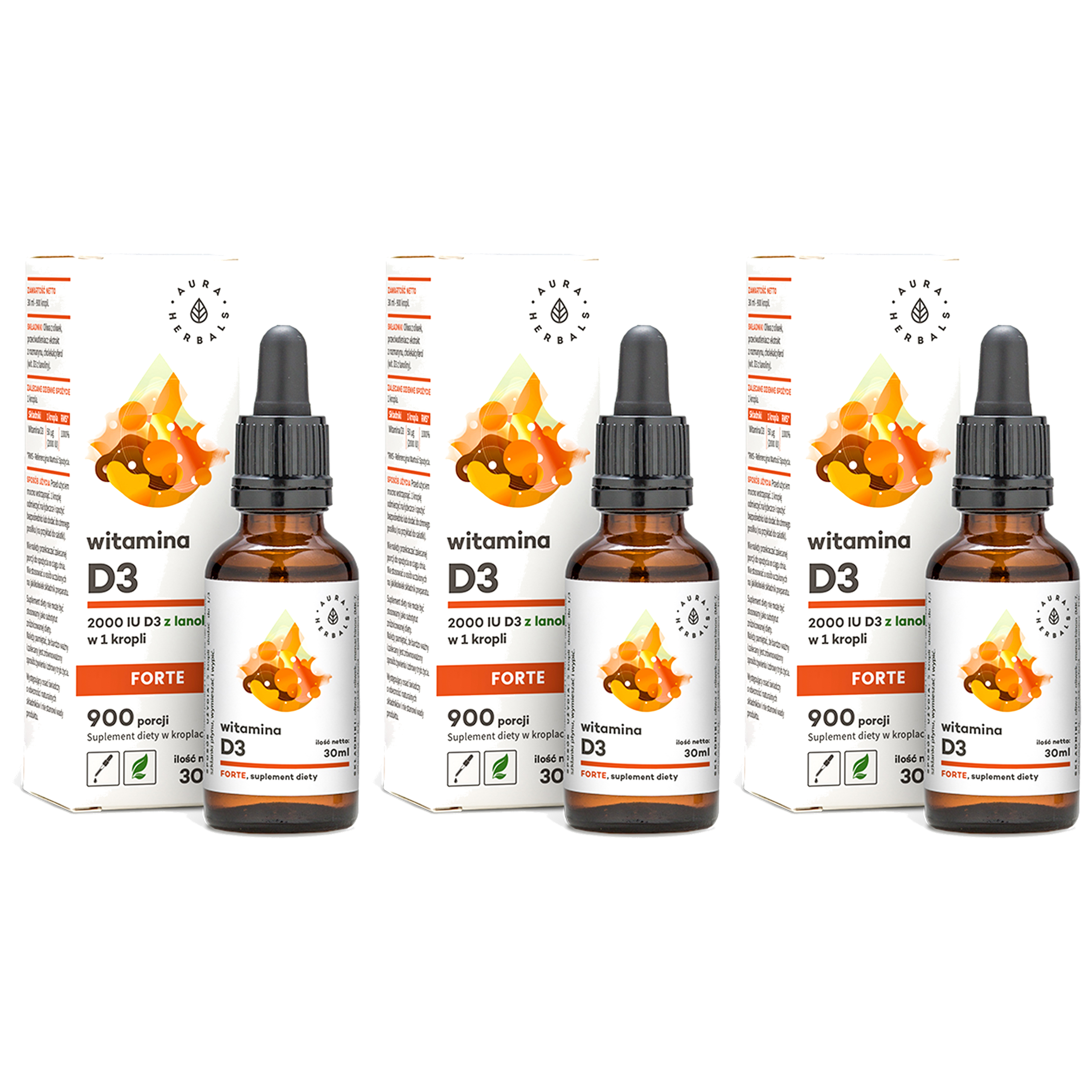AURA HERBALS Vitamin D3 2000 IU 50mcg (z lanoliny) - 3x 30ml
