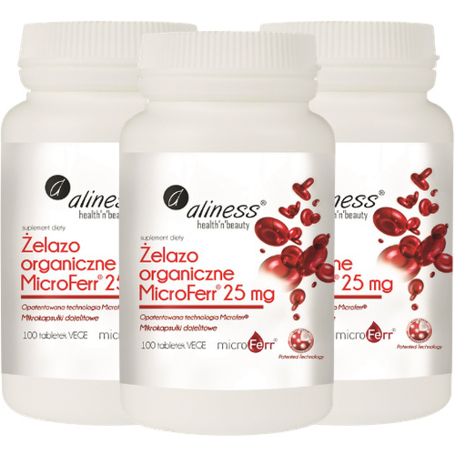 ALINESS - Żelazo Organiczne Microferr 25mg - 3x 100tabs.