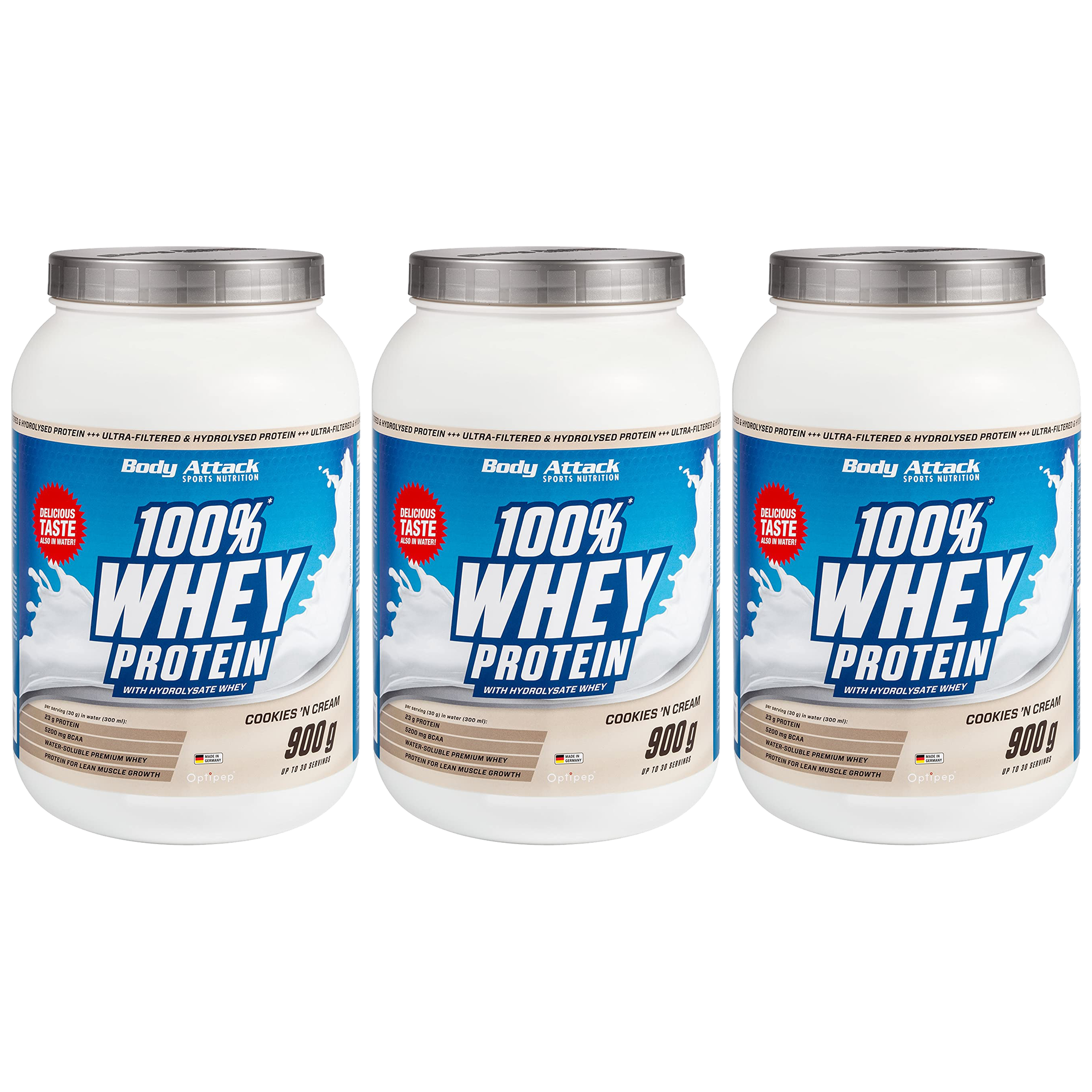 BODY ATTACK 100% Whey Protein - 3x 900g