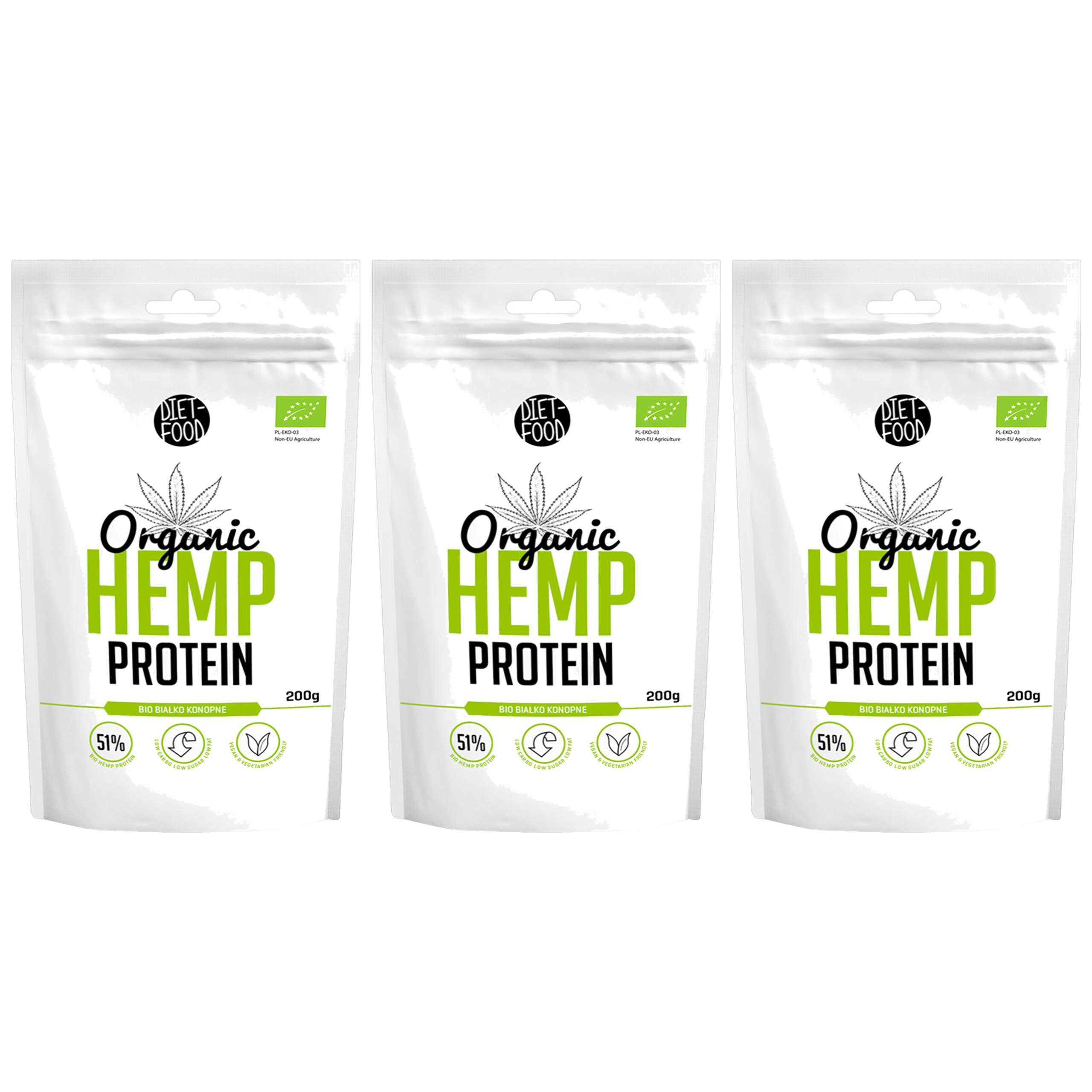 DIET FOOD Organic Hemp Protein - 3x 200g