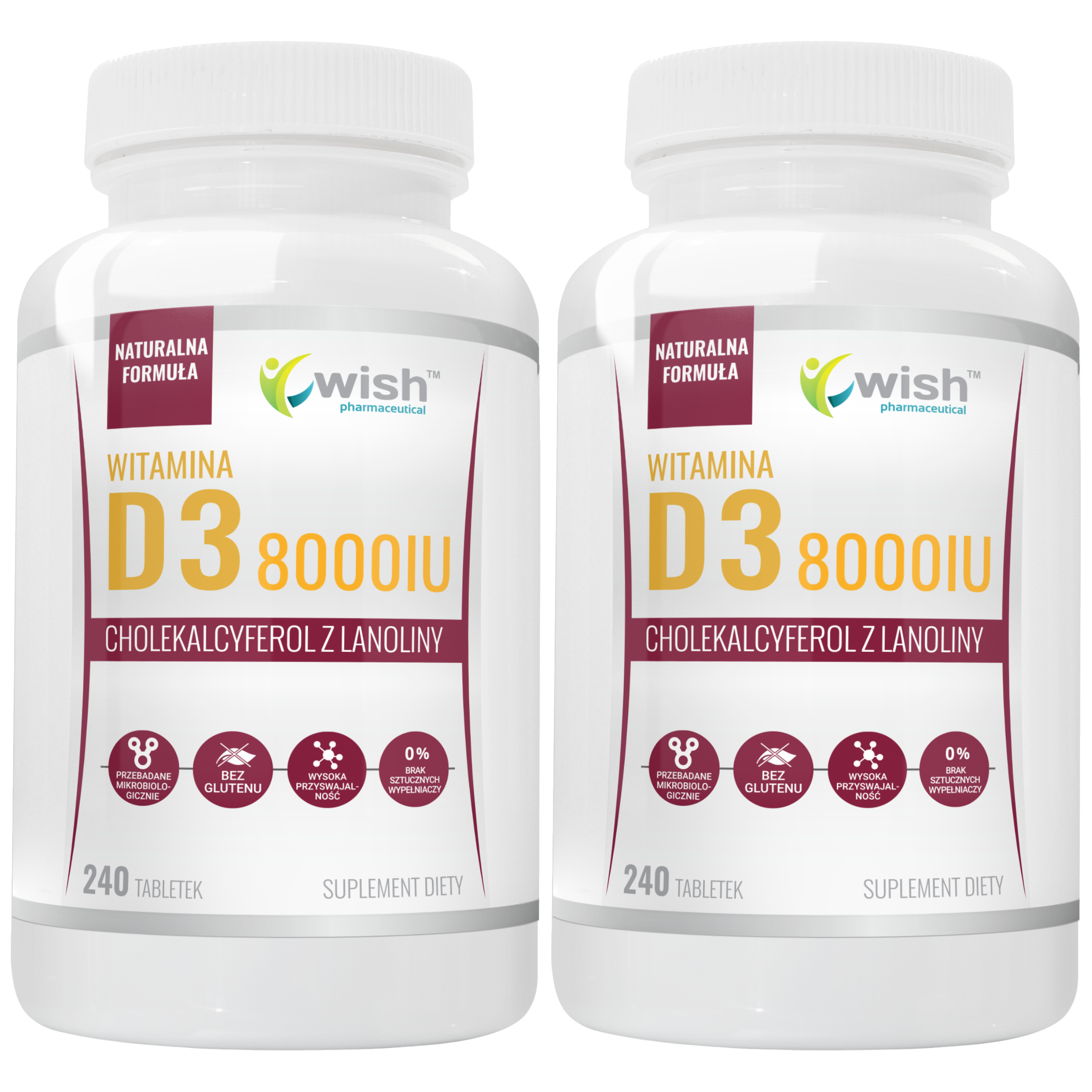 WISH Pharmaceutical - Vitamin D3 8000IU - 2x 240tabs.