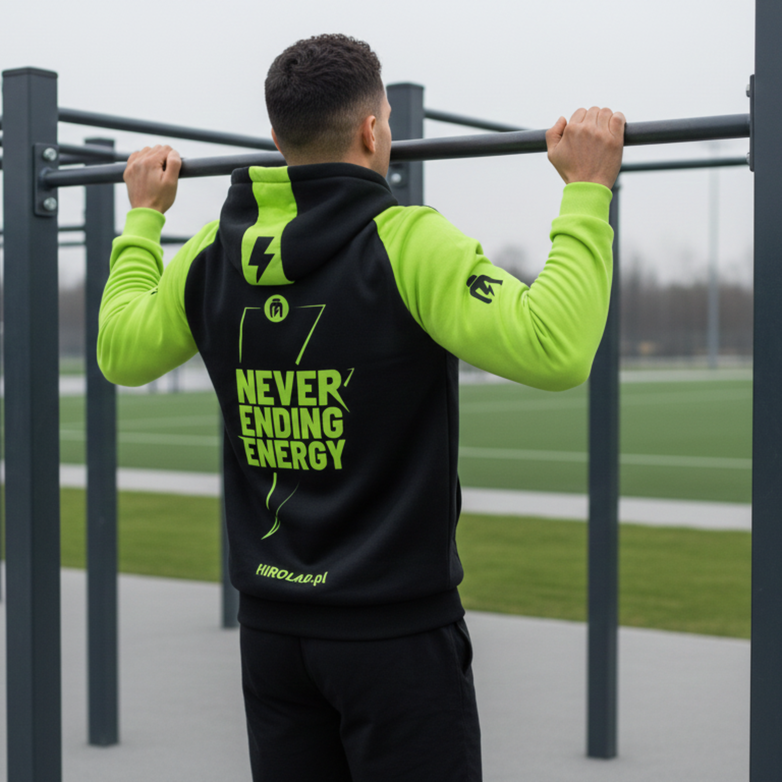 HIRO.LAB Bluza z kapturem HIRO NEE - Czarno Zielona - S