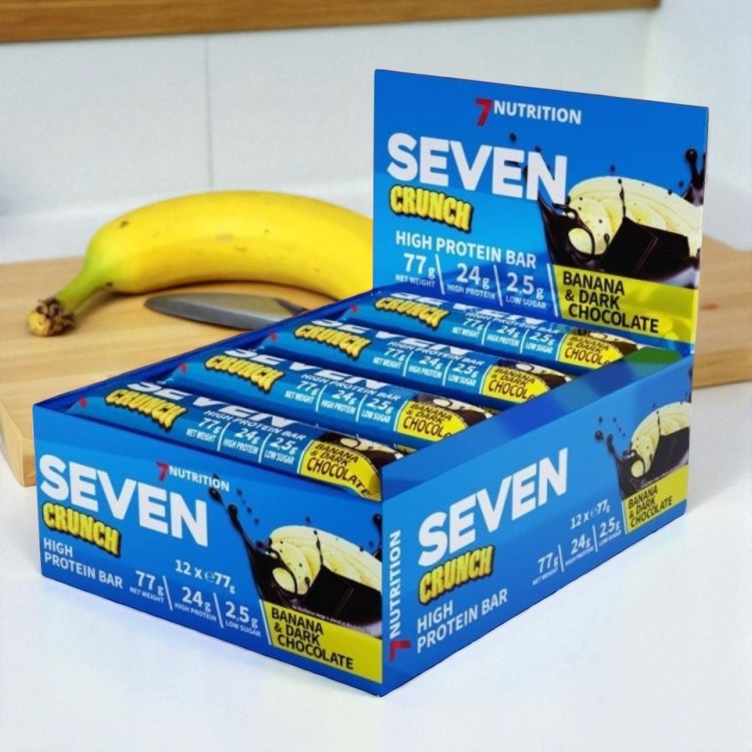 7 NUTRITION - Seven Crunch HP Bar - 12x 77g - Banana & Dark Chocolate
