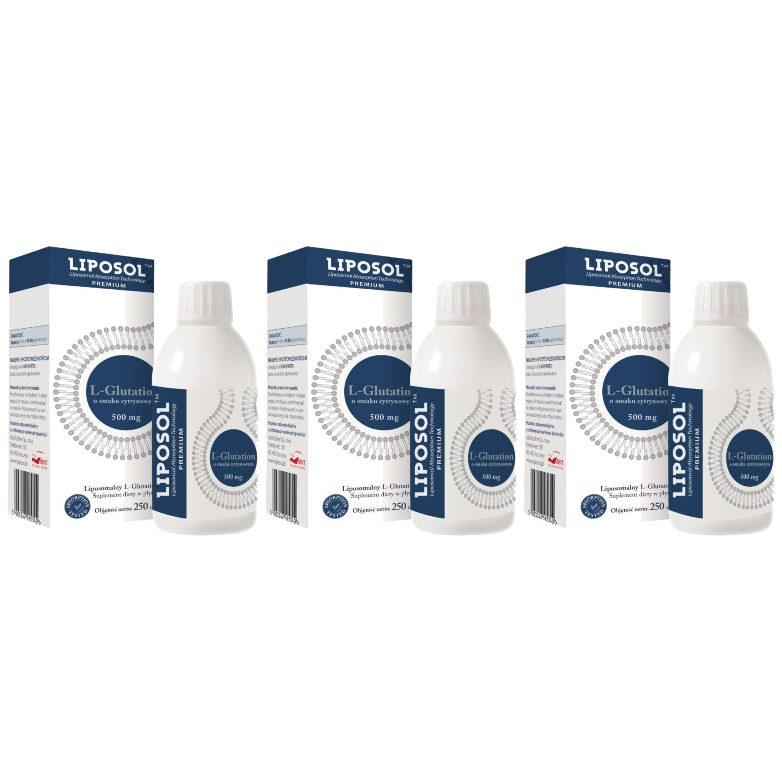 ALINESS - Liposol Glutation Liposomalny 500mg - 3x 250ml - Lemon