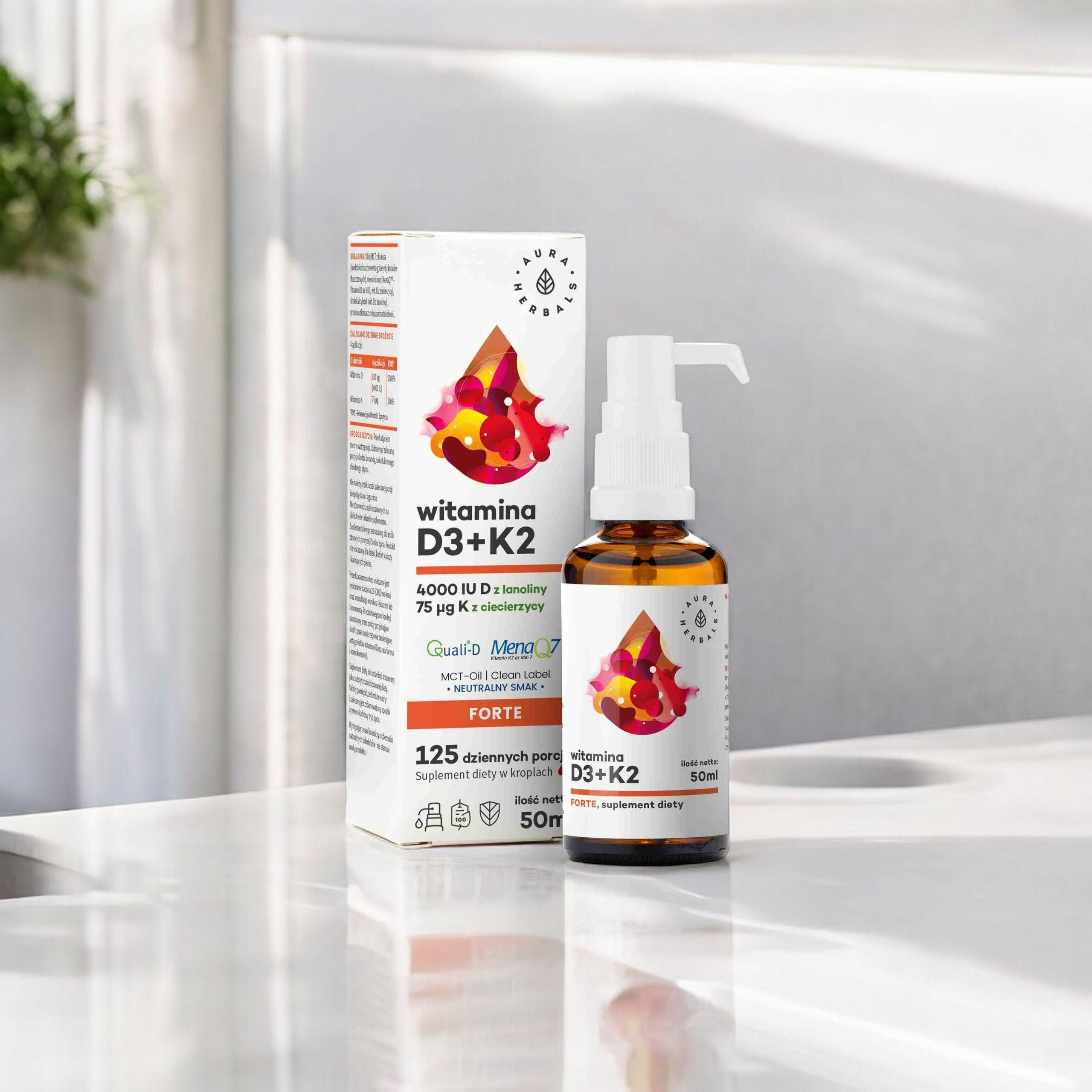 AURA HERBALS - Vitamin D3 4000 IU + K2 MCT - 3x 50ml