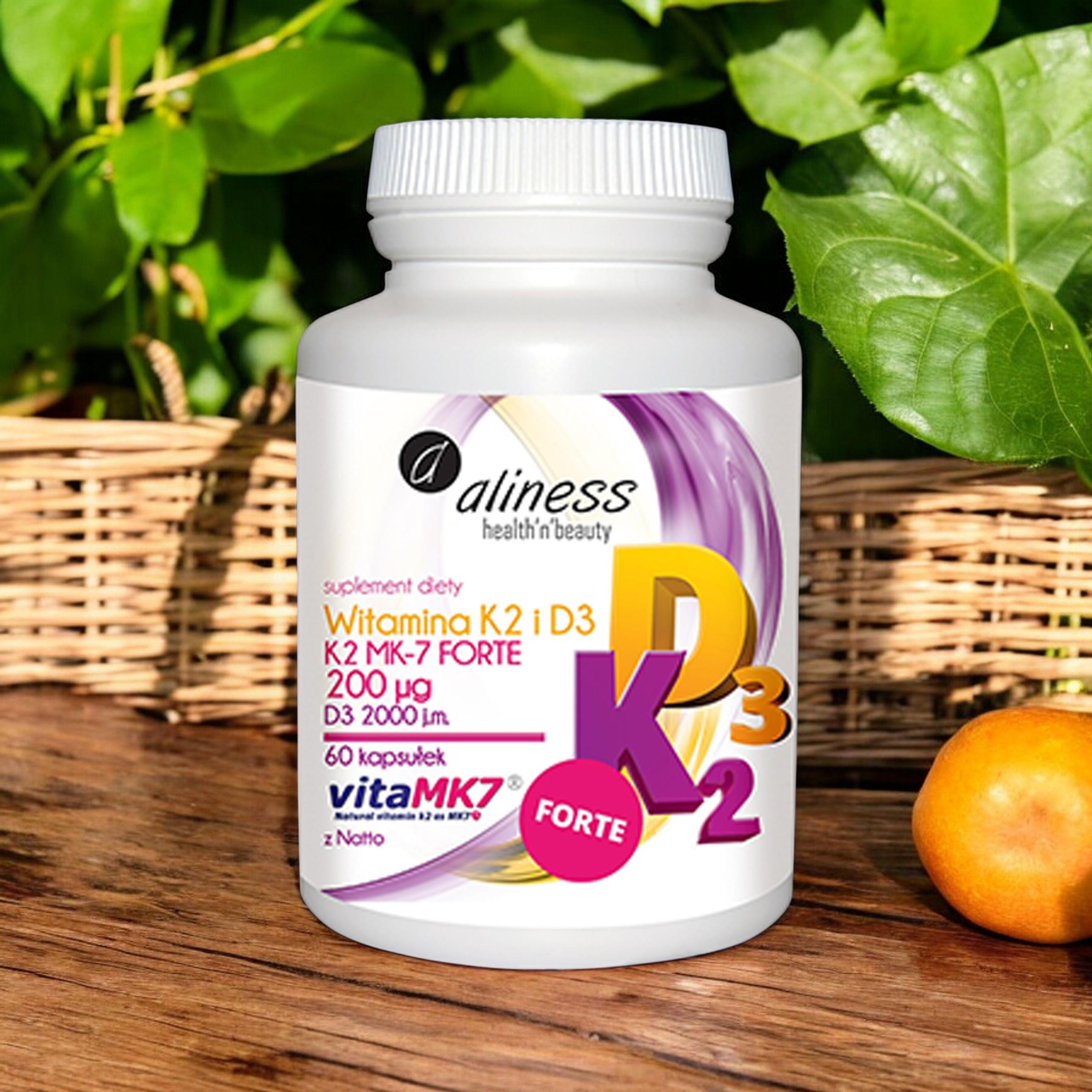 ALINESS - Witamina K2MK7 FORTE 200mcg + D3 50mcg - 2x 60caps.