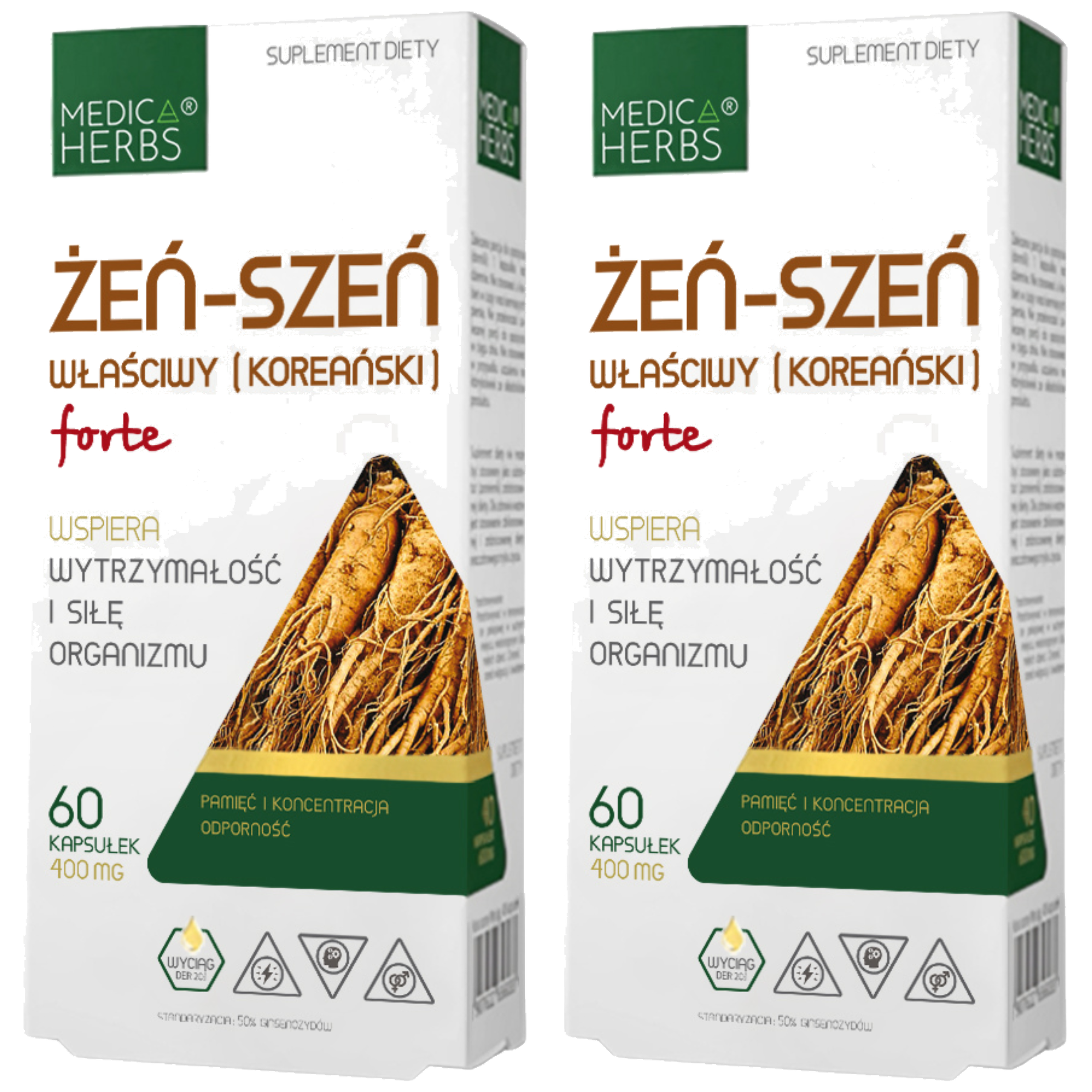 MEDICA HERBS - Żeń-Szeń Właściwy Koreański Forte 400mg - 2x 60caps.