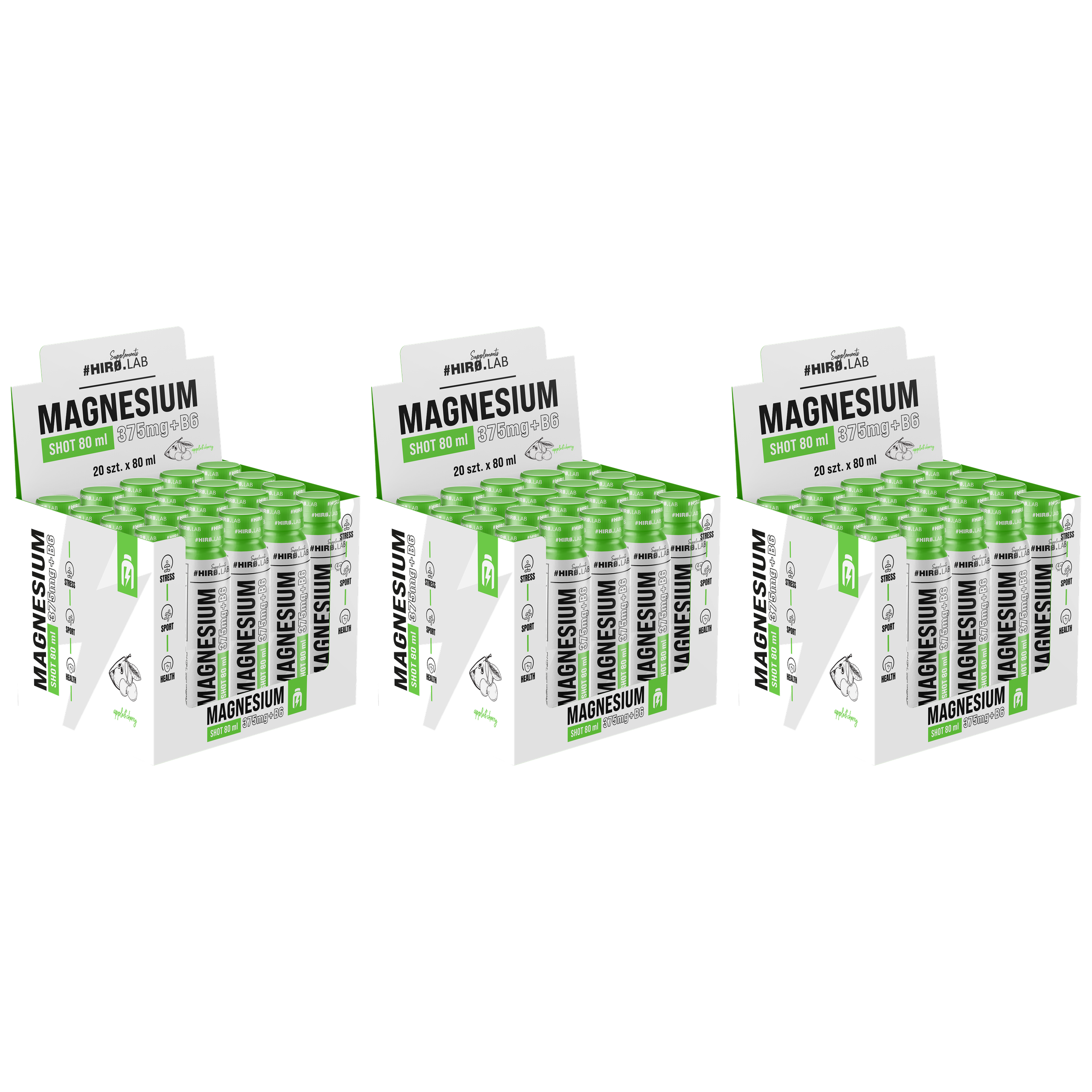 HIRO.LAB Magnesium + B6 Shot - BOX 20x 3x 80ml - Cherry Apple