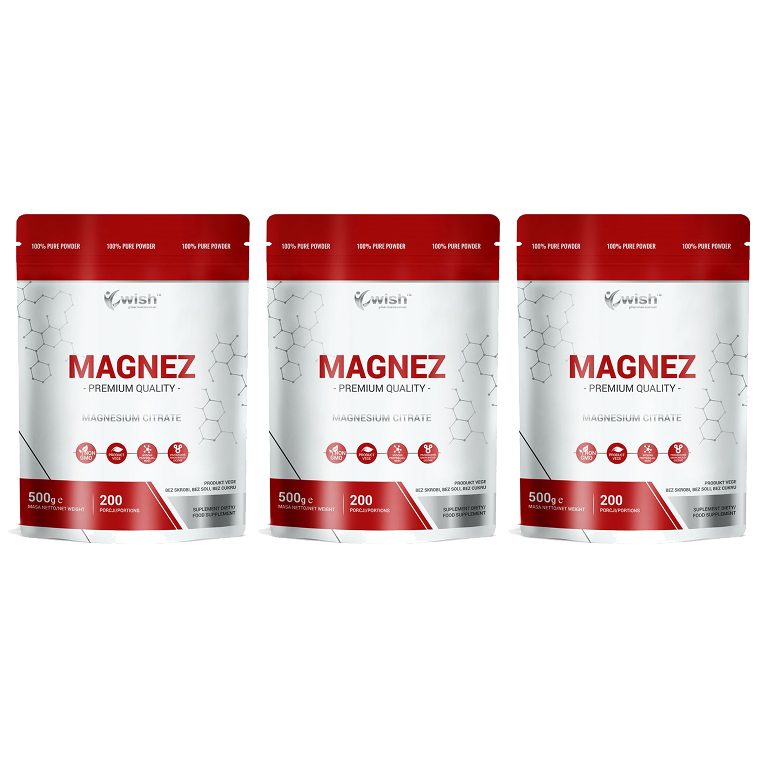 WISH Pharmaceutical Cytrynian Magnezu - 3x 500g