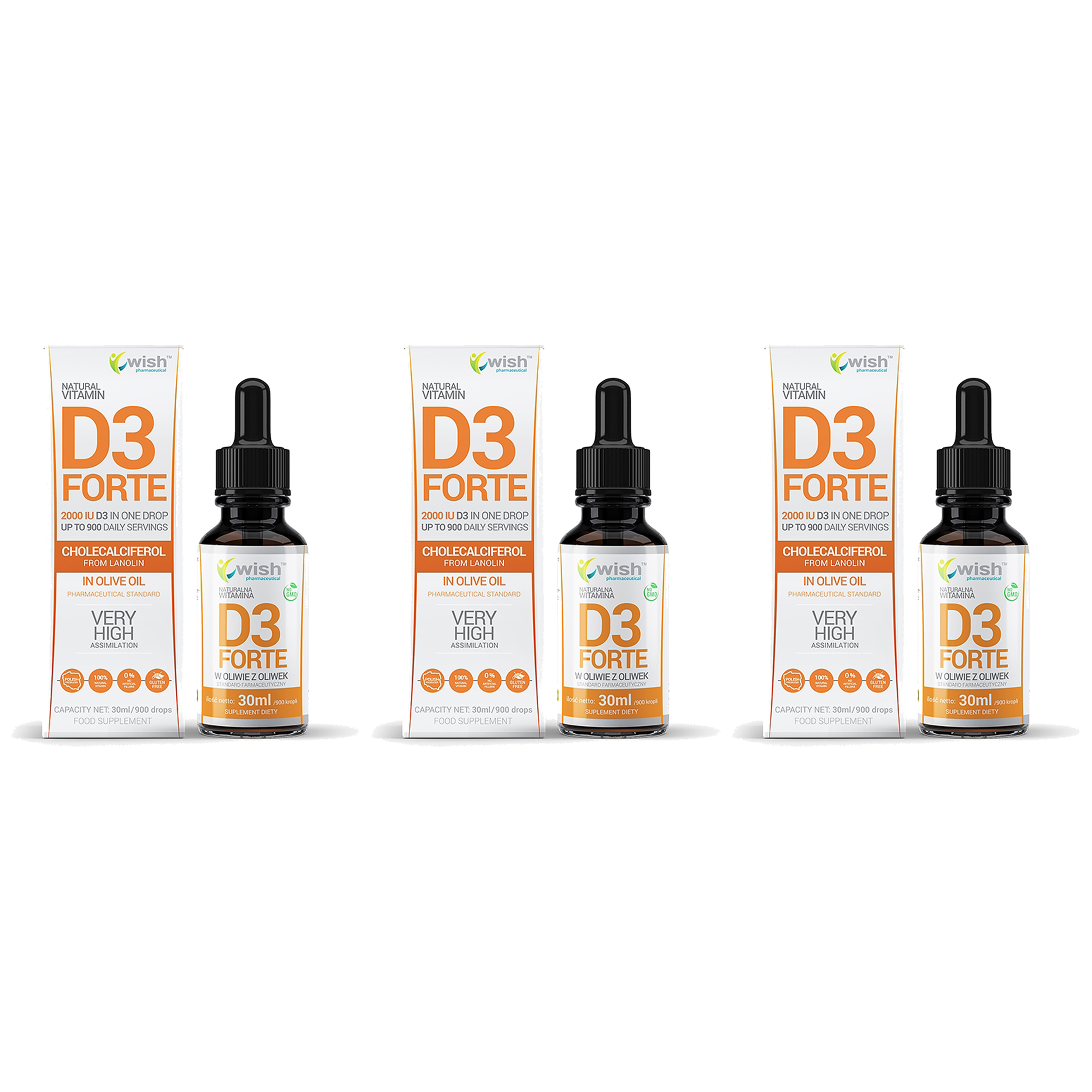 WISH Pharmaceutical Vitamin D3 2000IU Forte - 3x 30ml