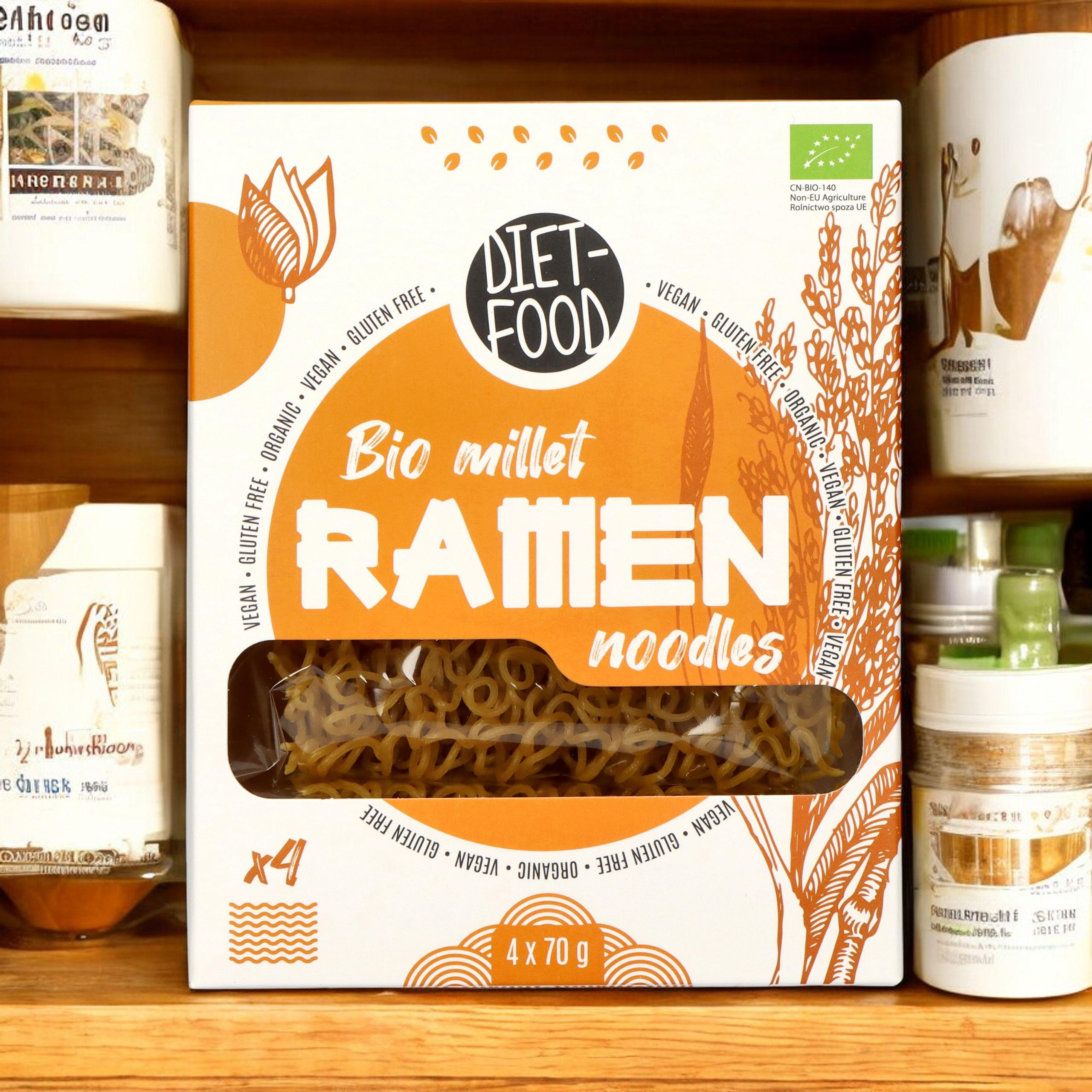 DIET FOOD Bio Millet Makaron Ramen Noodles - 4x2x 70g