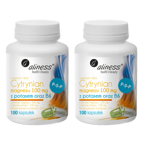 ALINESS Cytrynian Magnezu 100mg z Potasem i B6 - 2x 100 caps