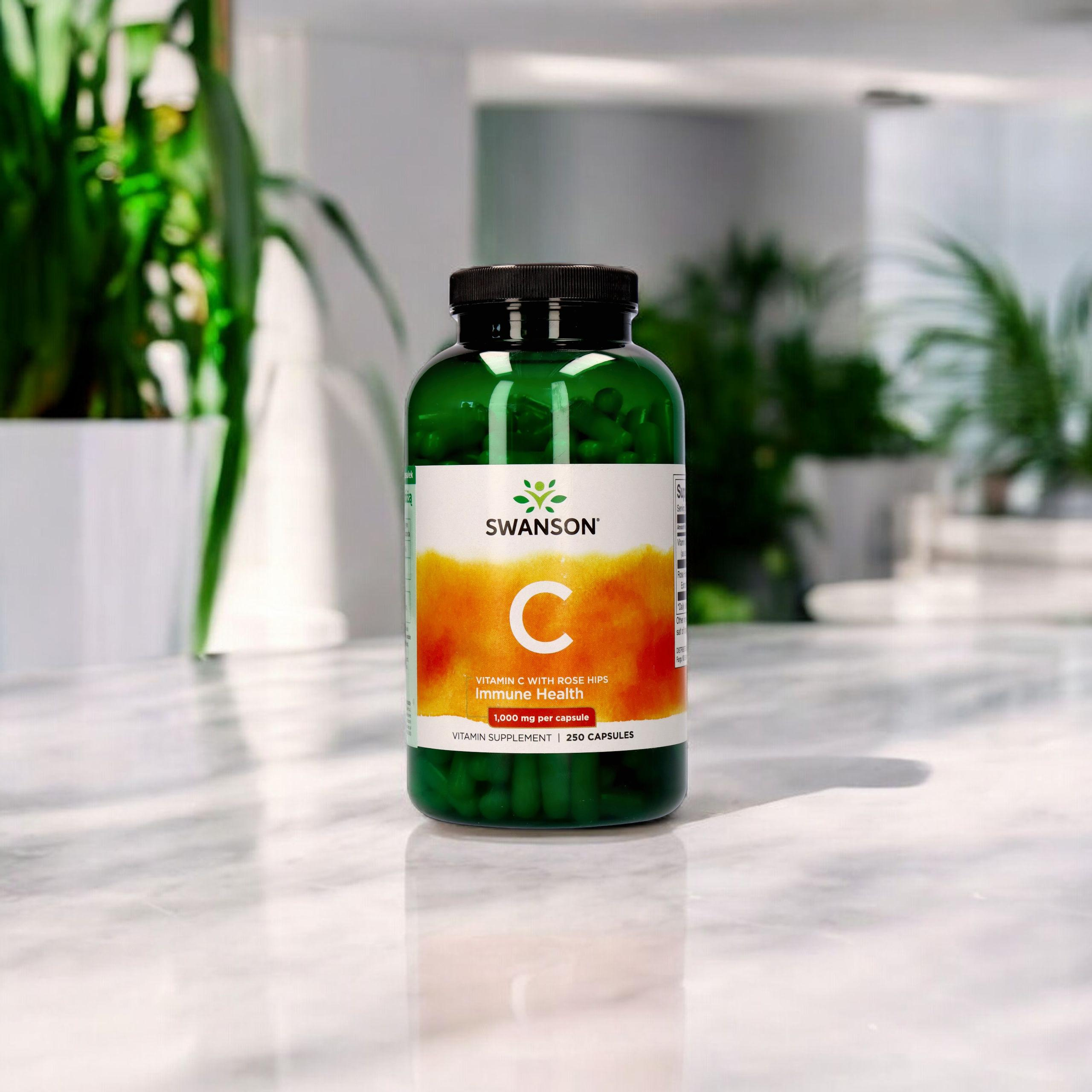 SWANSON Vitamin C 1000mg with Rose Hips - 2x 250caps.