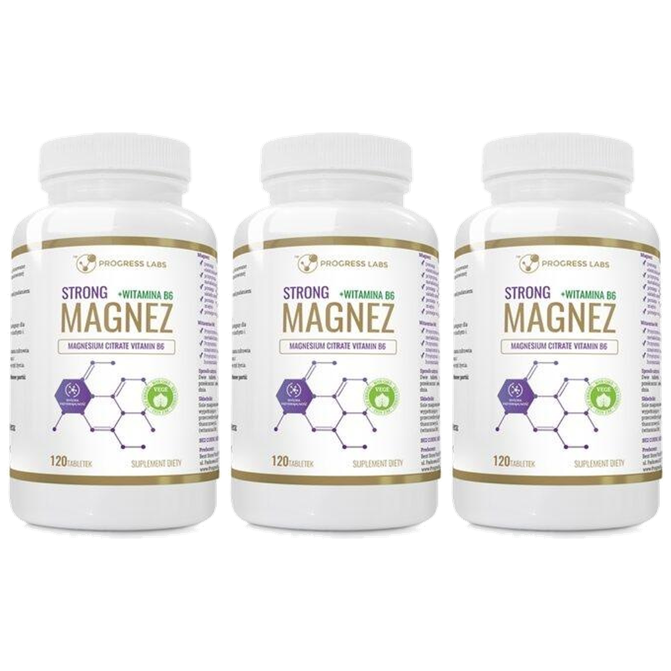 PROGRESS LABS - Magnez Strong + Witamina B6 350mg - 3x 120tabs.