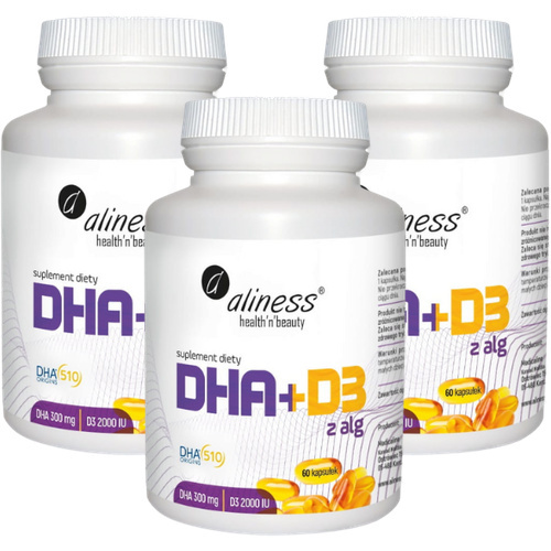 ALINESS - Omega DHA 300mg z Alg + D3 2000IU - 3x 60caps.