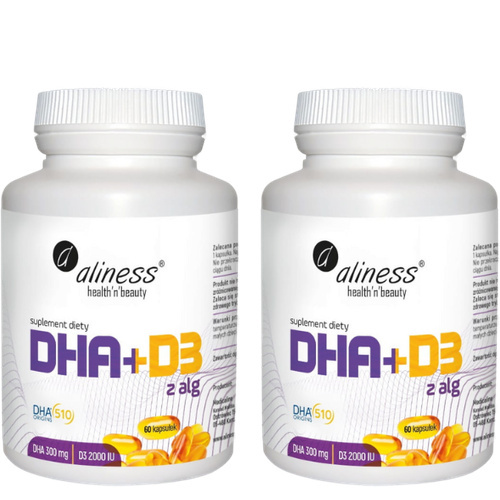 ALINESS - Omega DHA 300mg z Alg + D3 2000IU  - 2x 60caps.