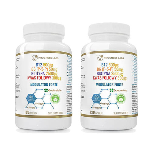 PROGRESS LABS Modulator Forte - 120caps. - 2x Modulator Homocysteiny Witamina B12 B6 Biotyna Kwas Foliowy