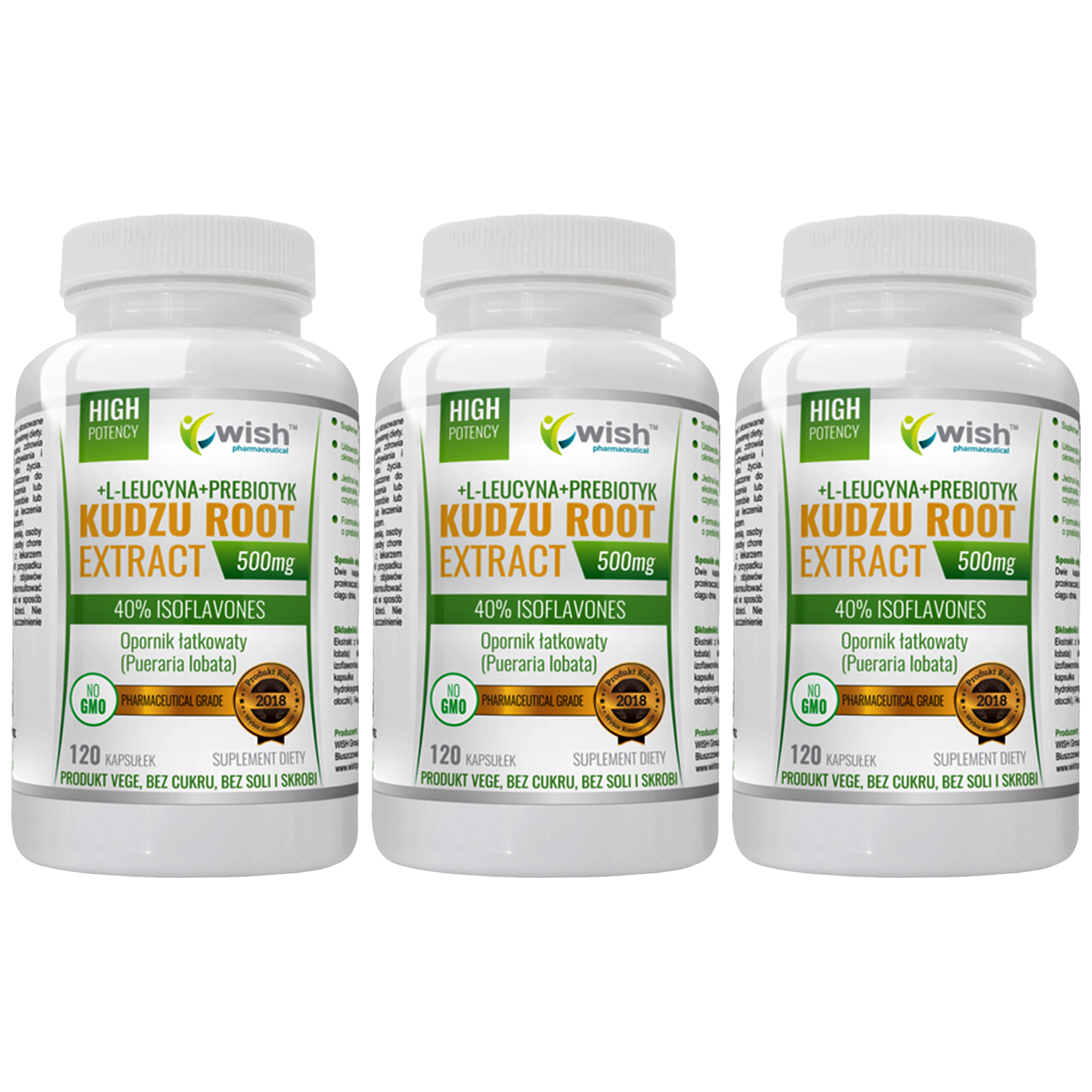 WISH Pharmaceutical Kudzu Root Extract 500mg - 3x 120caps