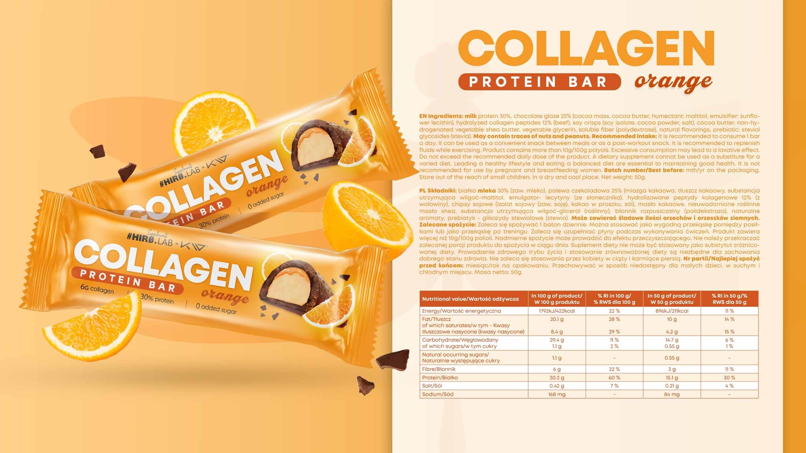 HIRO.LAB - Collagen Protein Bar - 50gx12 - Orange - WYPRZEDAŻ - 25-07