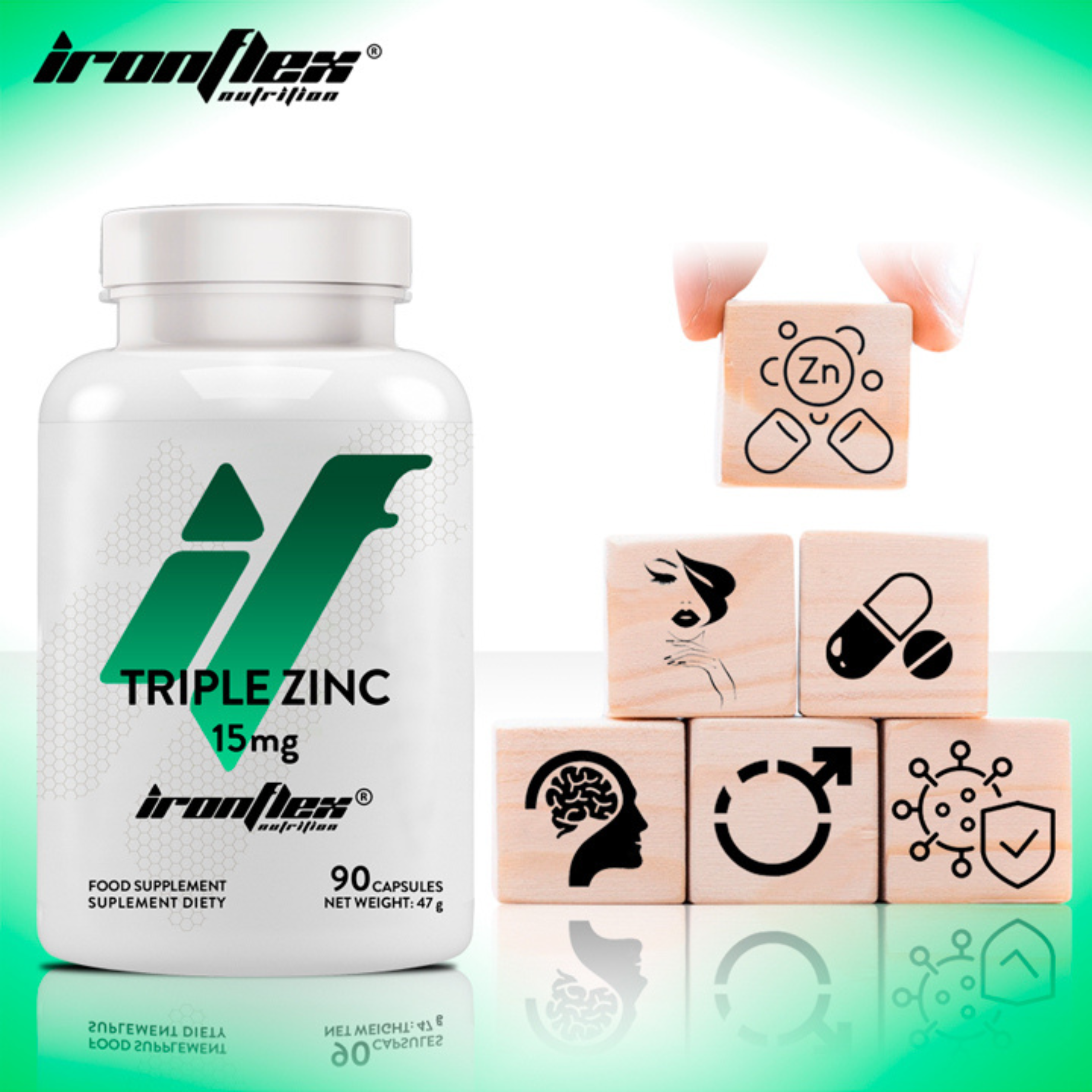 IRONFLEX - Triple Zinc 15mg - 2x 90caps.