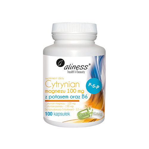 ALINESS Cytrynian Magnezu 100mg z Potasem i B6 - 2x 100 caps