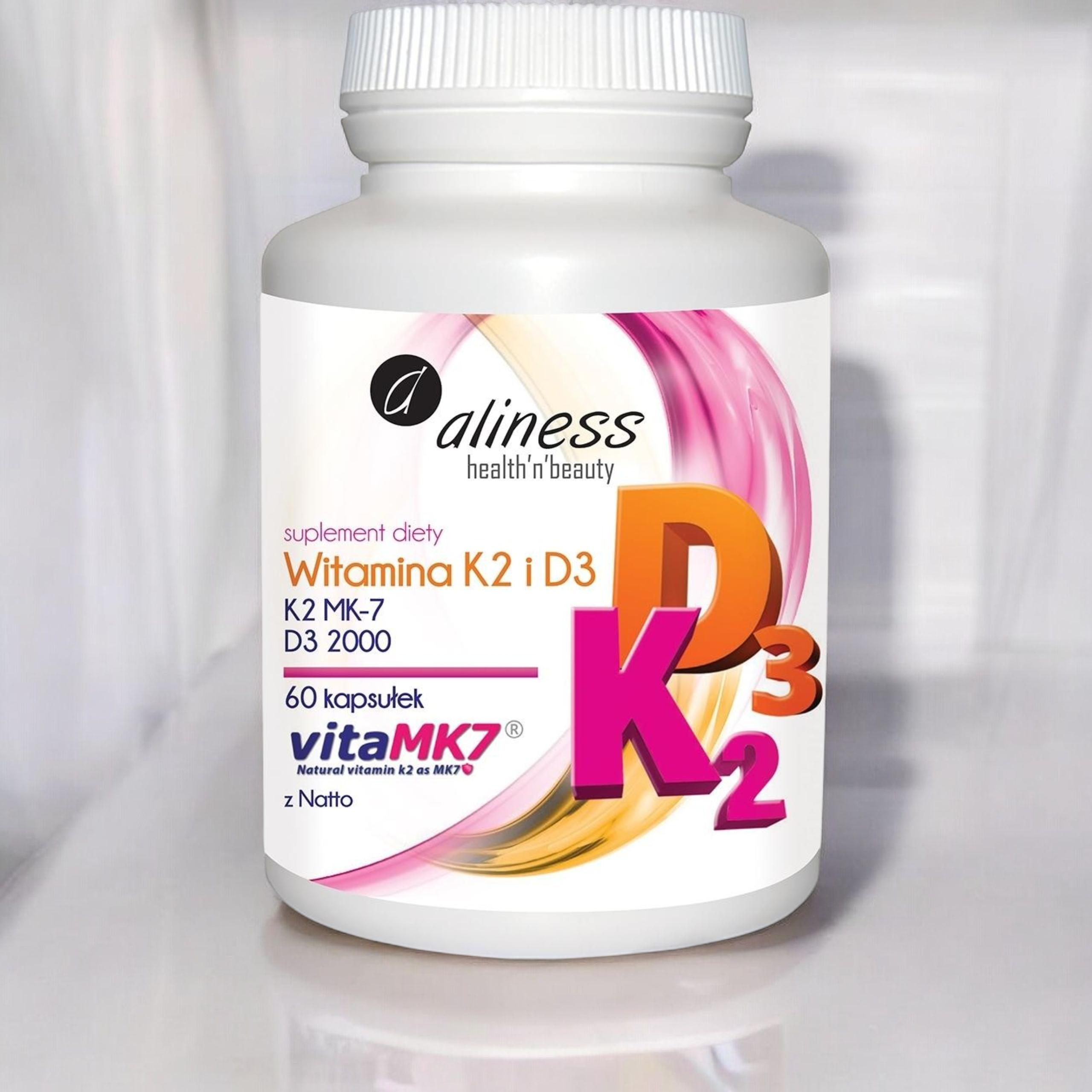 ALINESS - Witamina K2 MK-7 100mcg + D3 50mcg - 60caps.