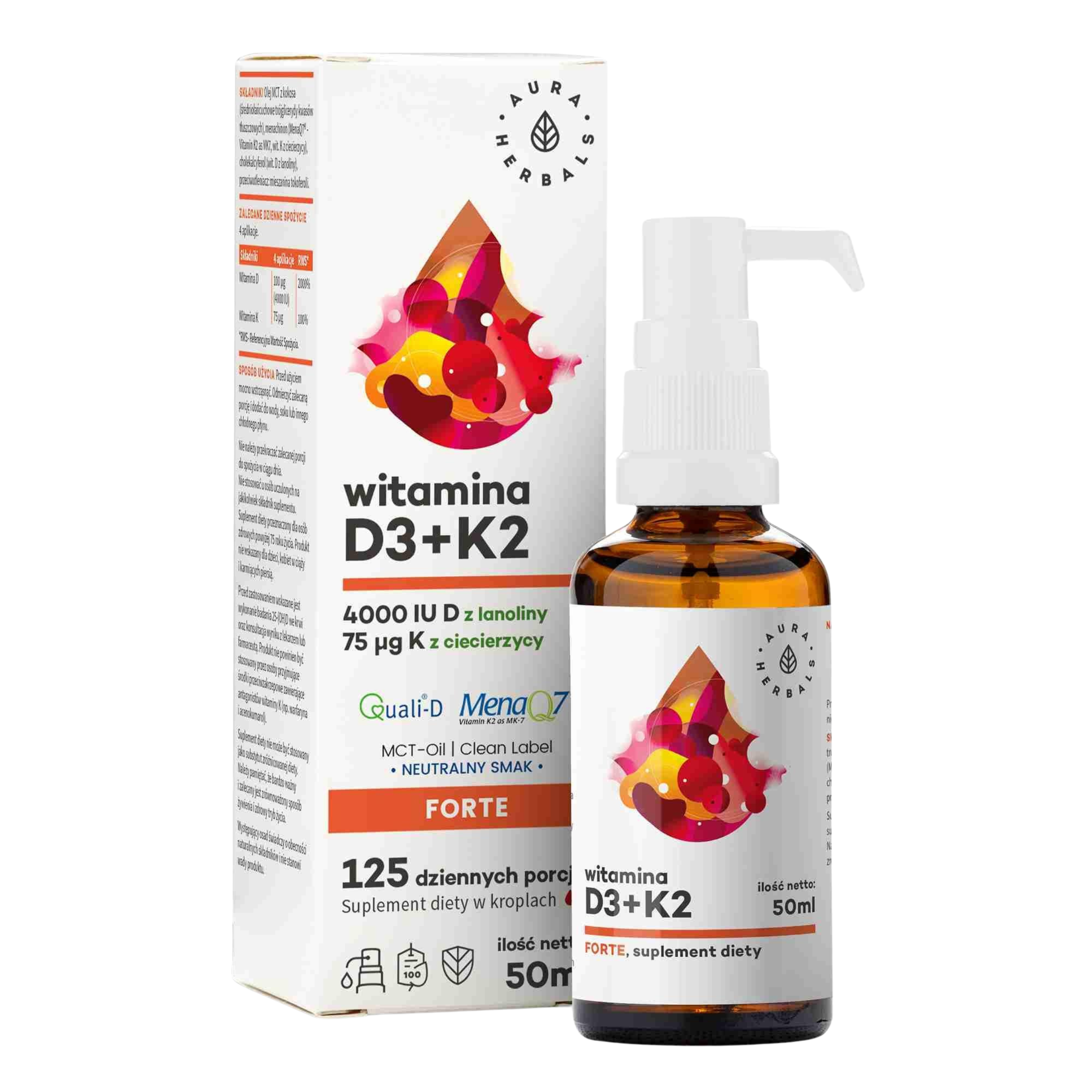 AURA HERBALS - Vitamin D3 4000 IU + K2 MCT - 2x 50ml