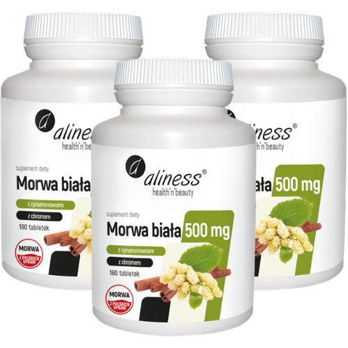 ALINESS - Morwa Biała 500mg z cynamonowcem i chromem - 3x 180tabs.