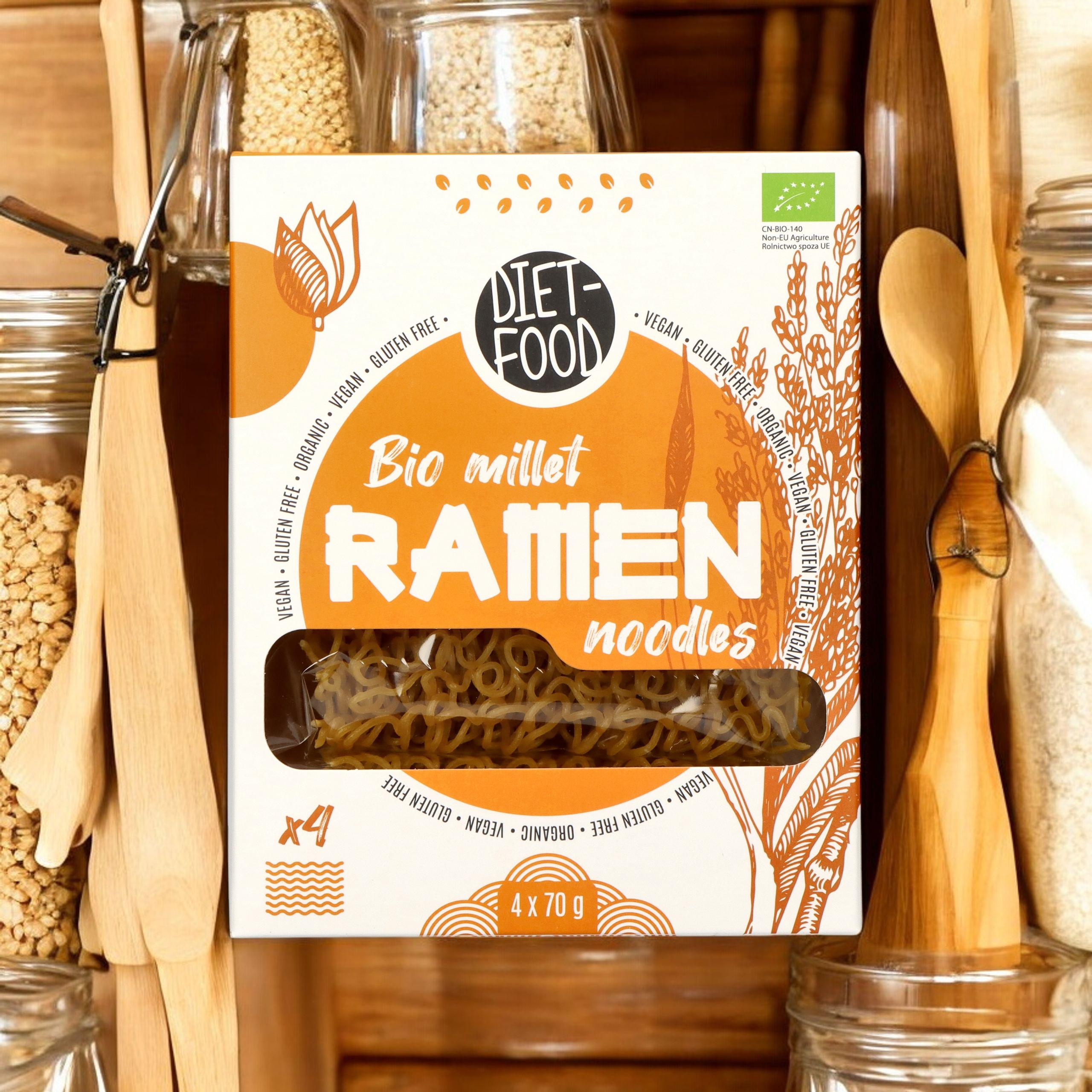 DIET FOOD Bio Millet Makaron Ramen Noodles - 4x3x 70g