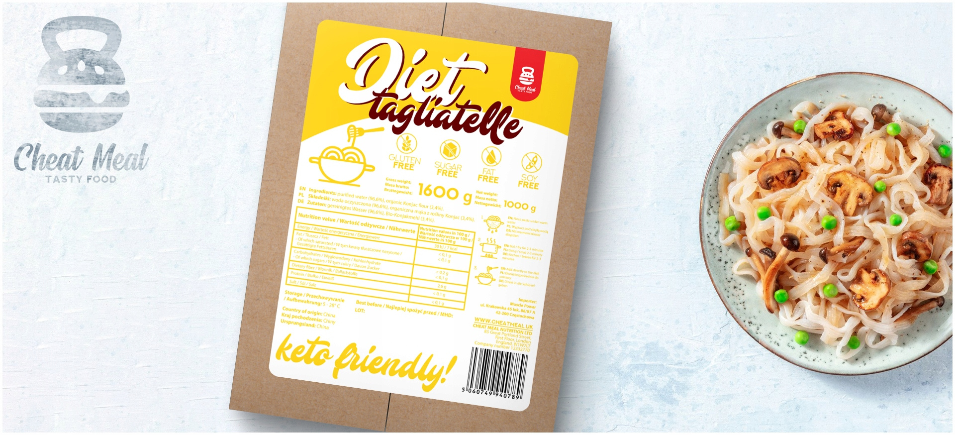 Cheat Meal Nutrition Diet Spaghetti | Tagliatelle | Noodle - 3x 1600g (1000g netto) - Makaron Konjac