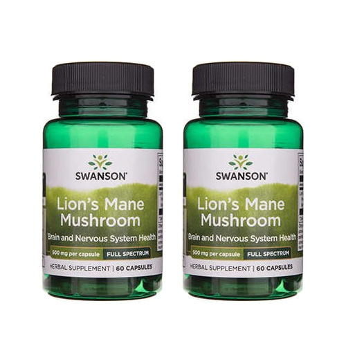 SWANSON Lion's Mane Mushroom 500mg - 60caps. - 2x Soplówka jeżowata