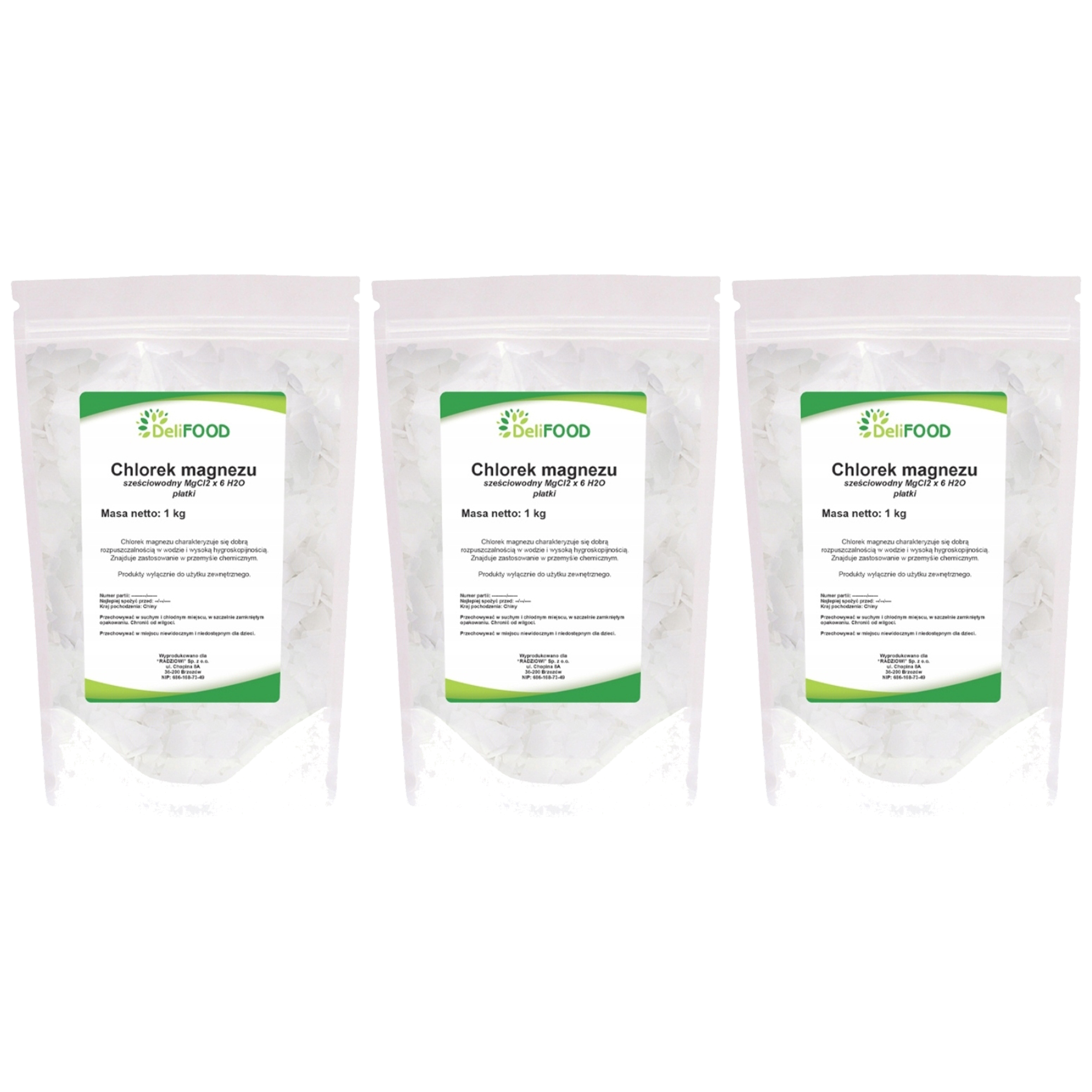 DELIFOOD Chlorek Magnezu Sześciowodny - 3x 1000g